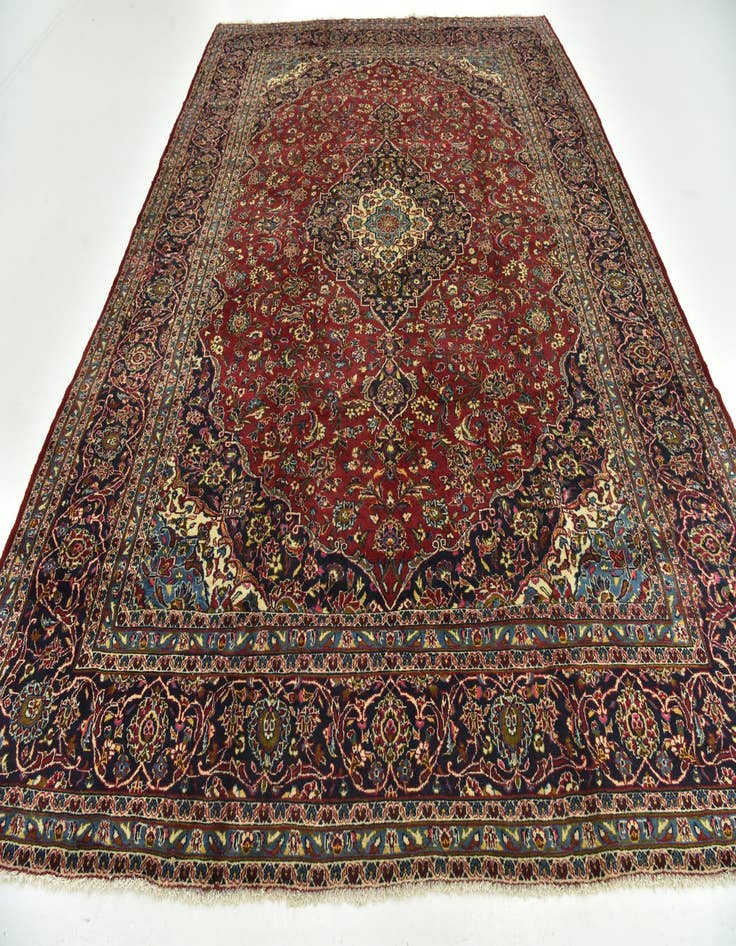 Detail image of  9' 8 x 12' 10  Hand Knotted Kashan Persian Wool Rug