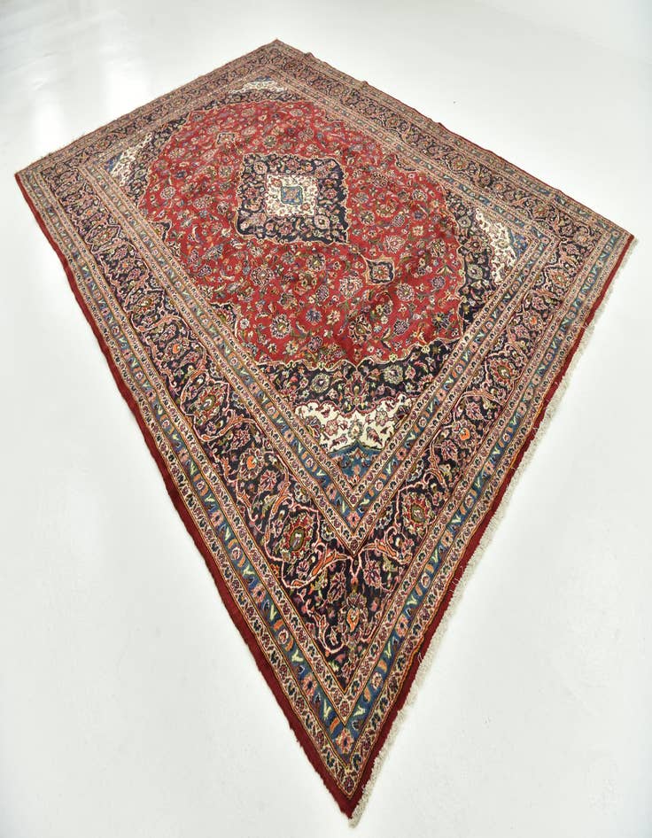 Detail image of  9' 8 x 13'  Hand Knotted Kashan Persian Wool Rug