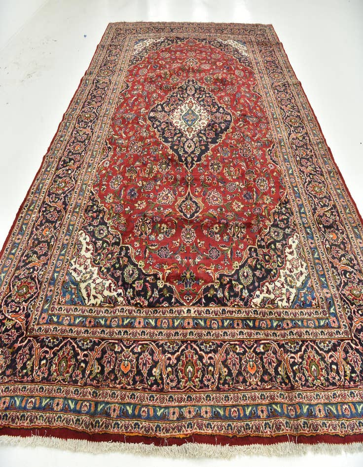 Detail image of  9' 8 x 13'  Hand Knotted Kashan Persian Wool Rug