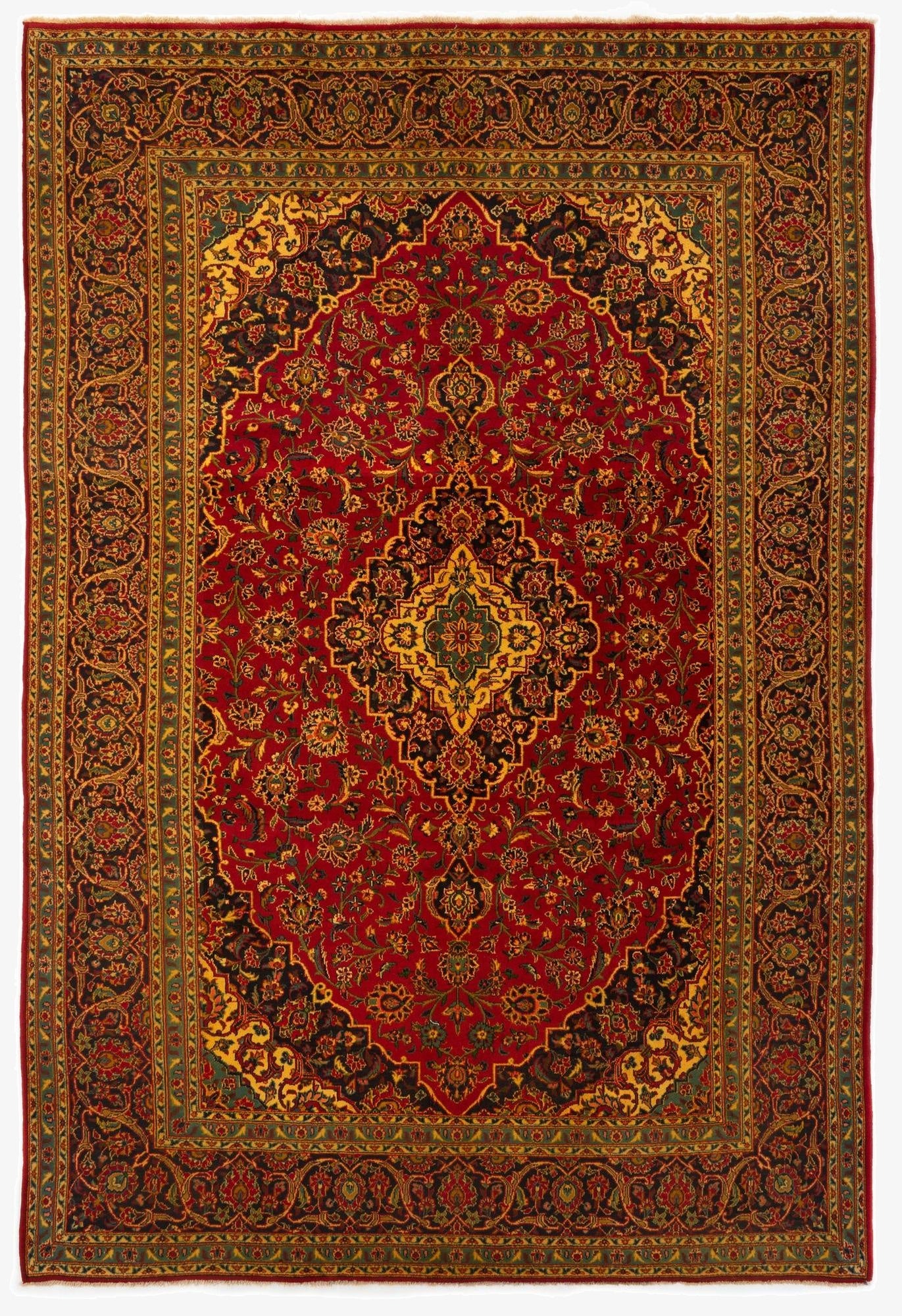  7' 10 x 11' 8  Hand Knotted Kashan Persian Wool Rug