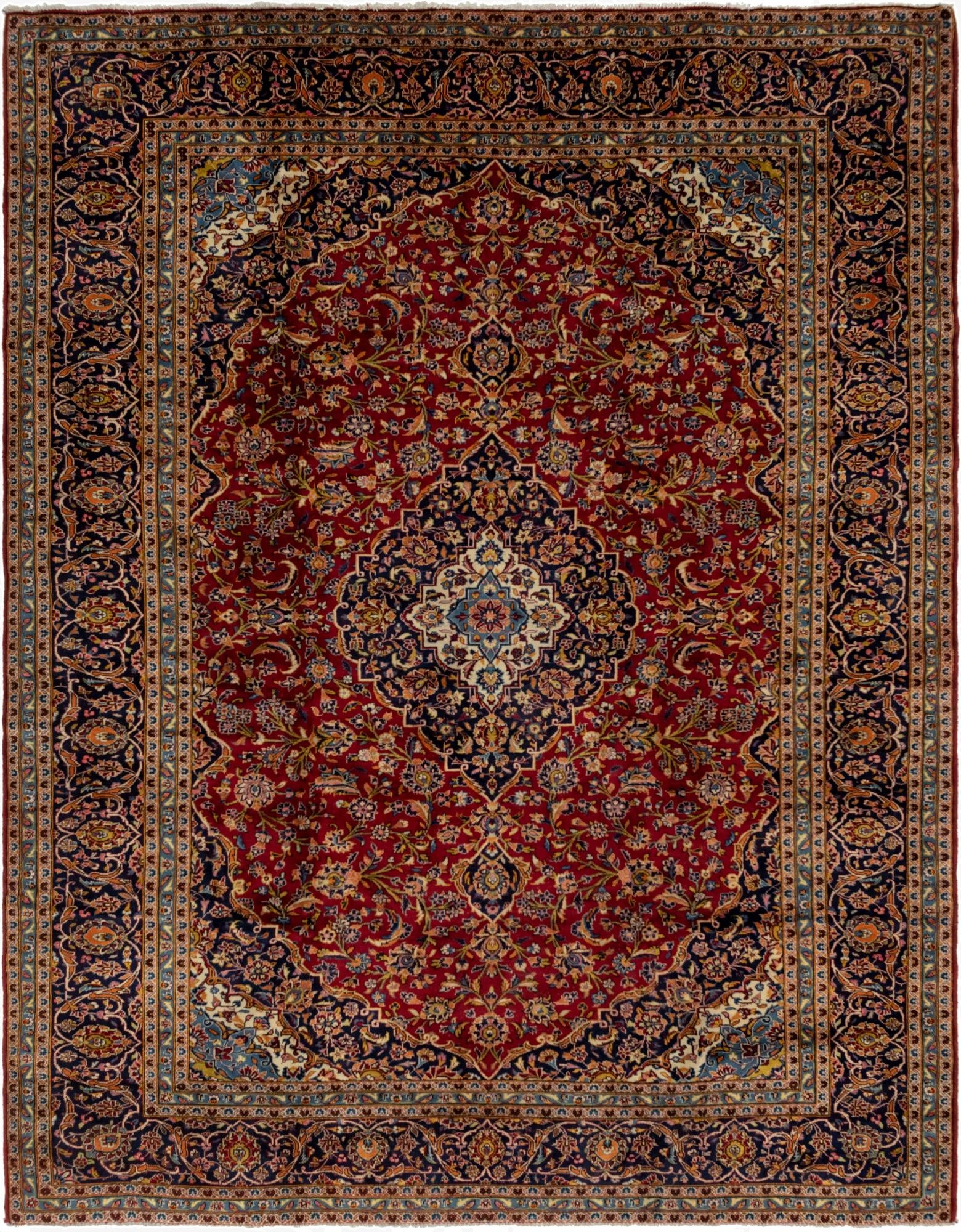  9' 6 x 12' 7  Hand Knotted Kashan Persian Wool Rug