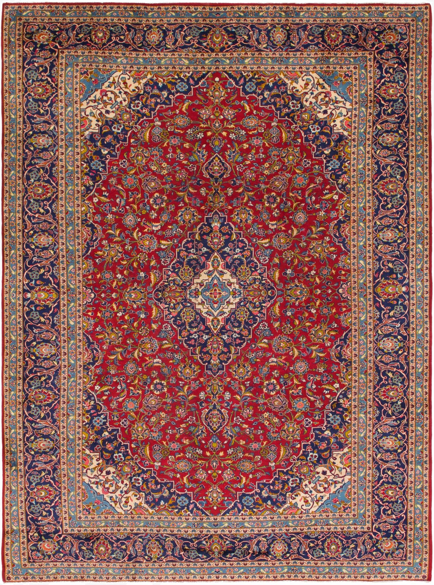  9' 9 x 13' 2  Hand Knotted Kashan Persian Wool Rug