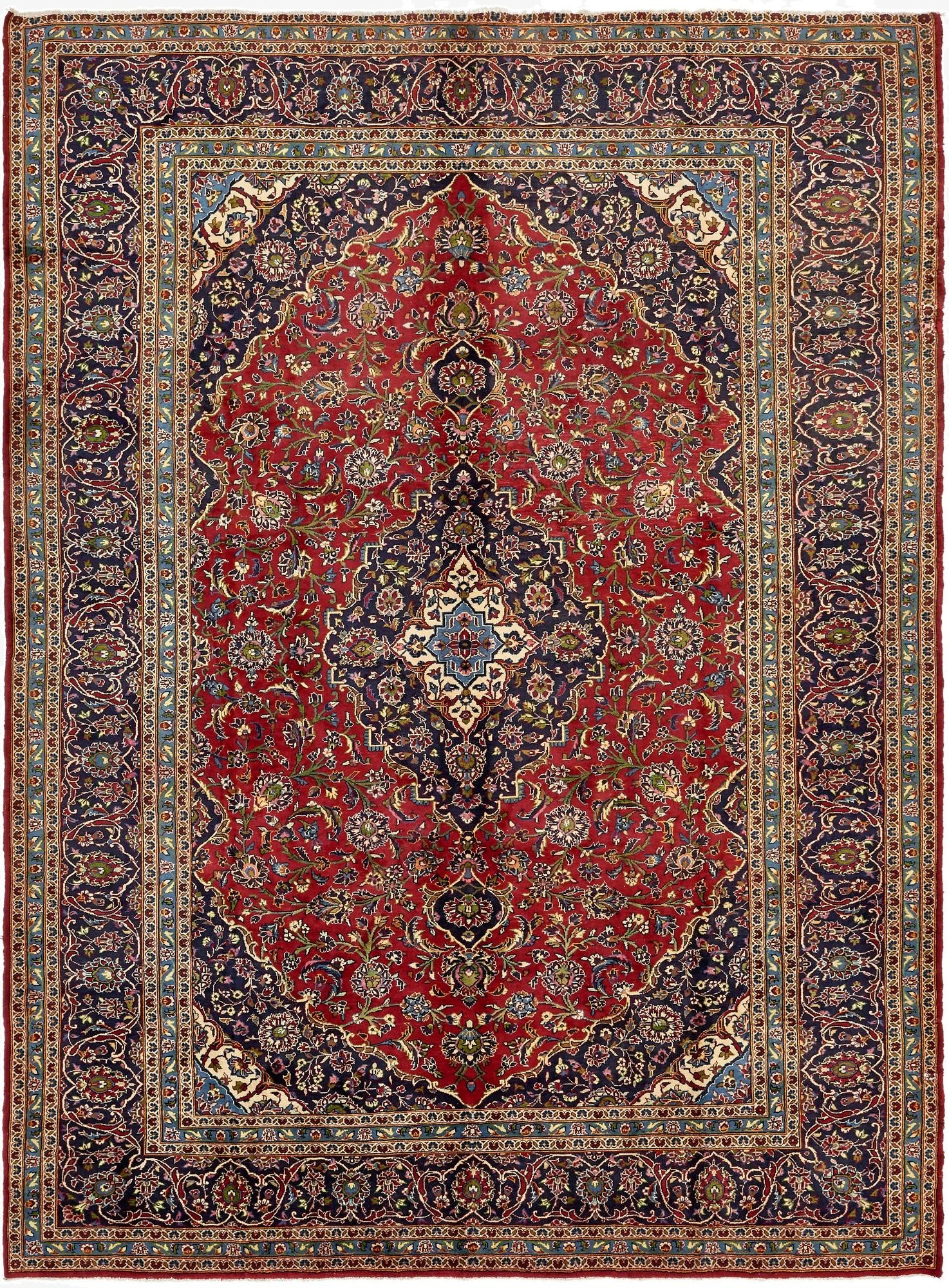  9' 9 x 13' 4  Hand Knotted Kashan Persian Wool Rug