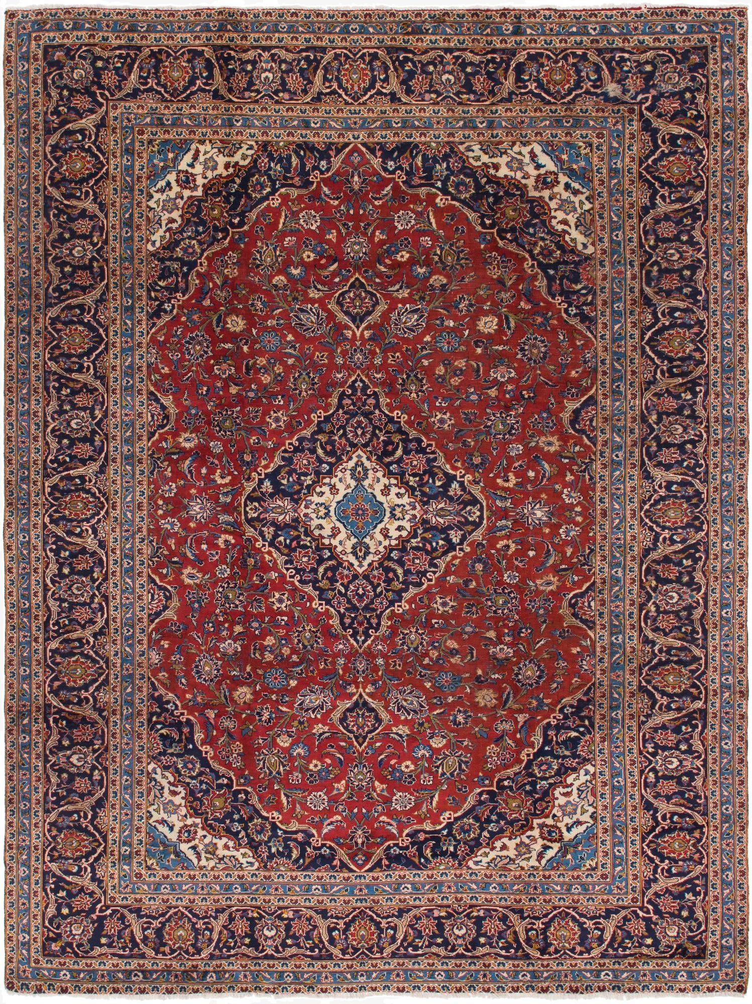  9' 6 x 12' 9  Hand Knotted Kashan Persian Wool Rug