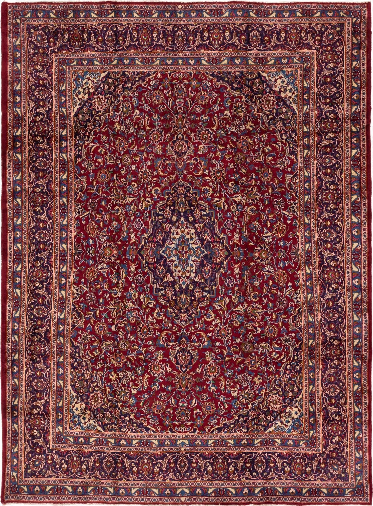 9' 7 x 12' 10  Hand Knotted Kashan Persian Wool Rug