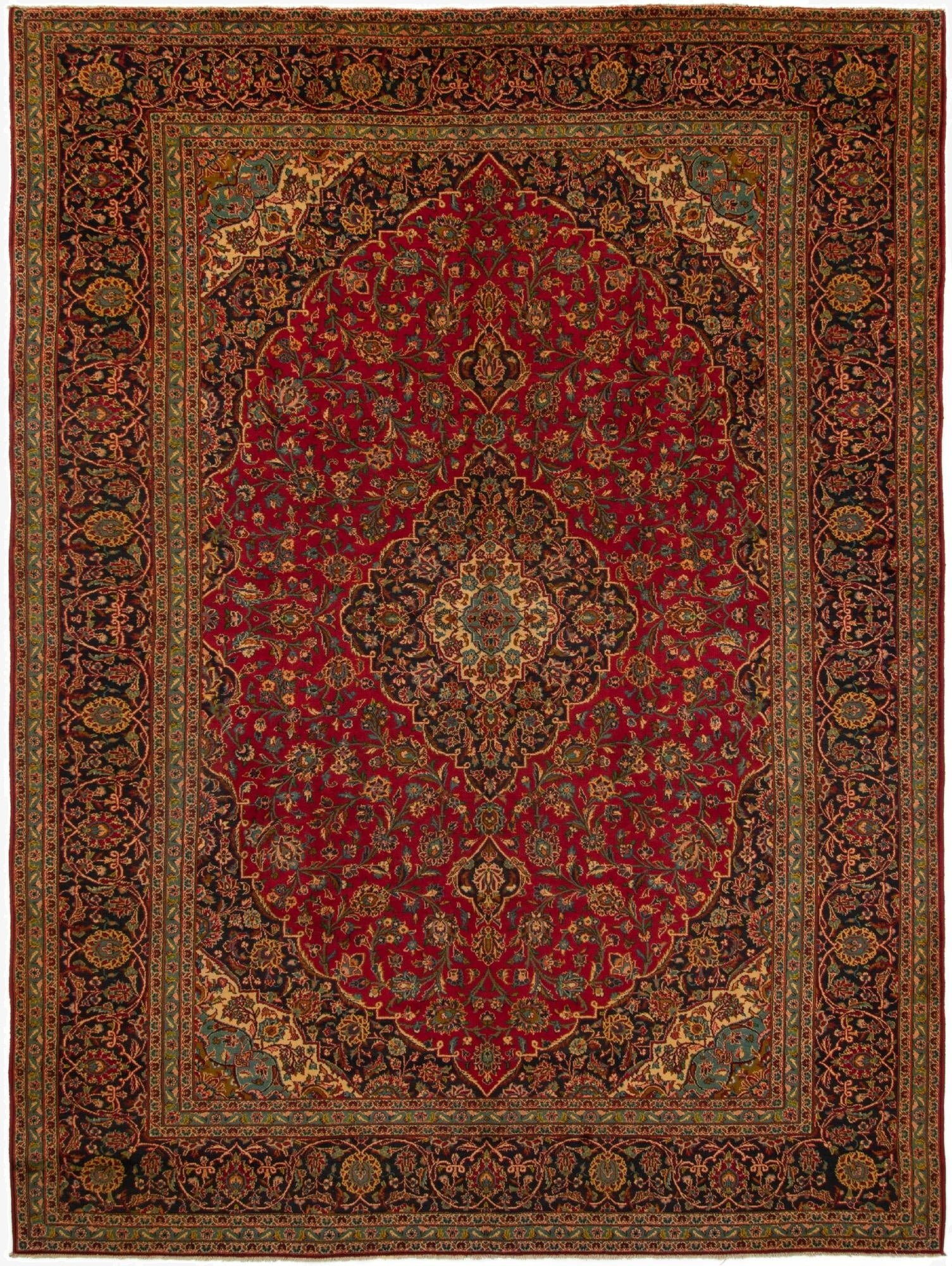  9' 5 x 12' 10  Hand Knotted Kashan Persian Rug