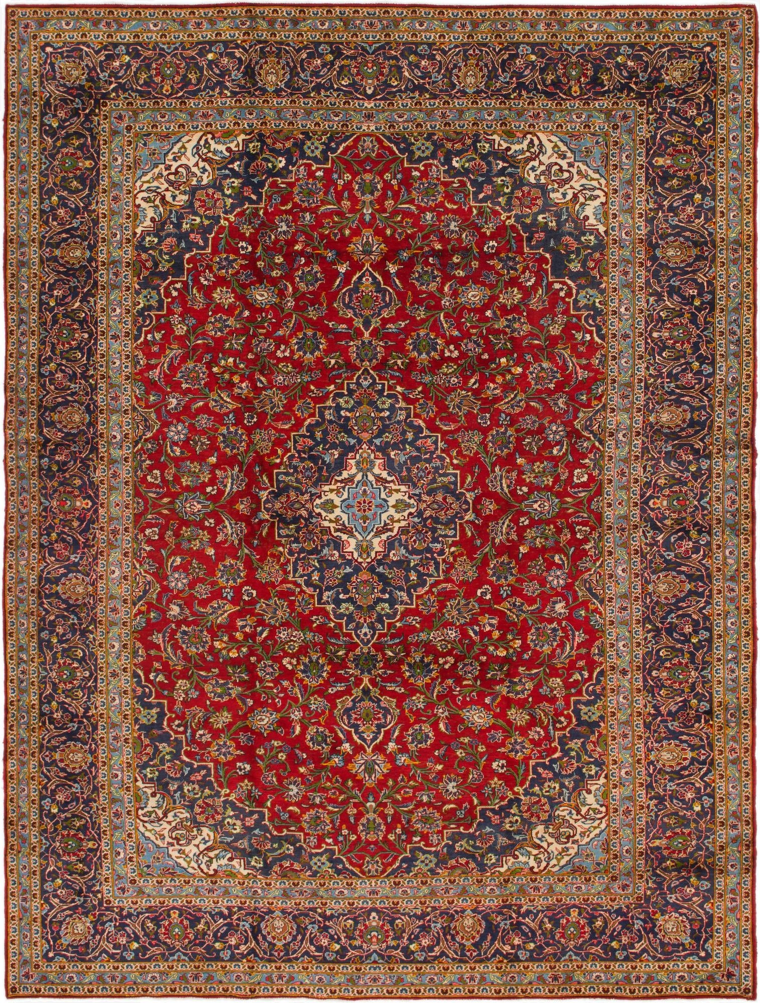  9' 9 x 13'  Hand Knotted Kashan Persian Wool Rug