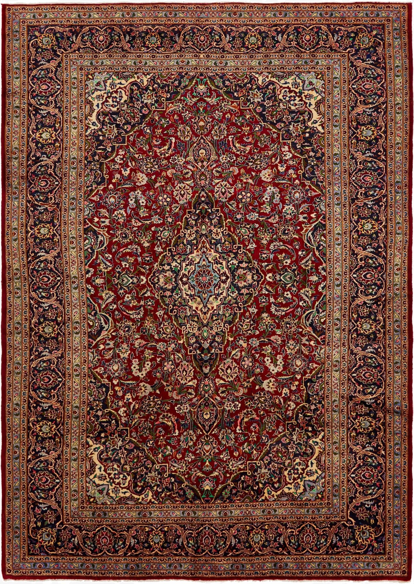  9' 7 x 13' 8  Hand Knotted Kashan Persian Wool Rug