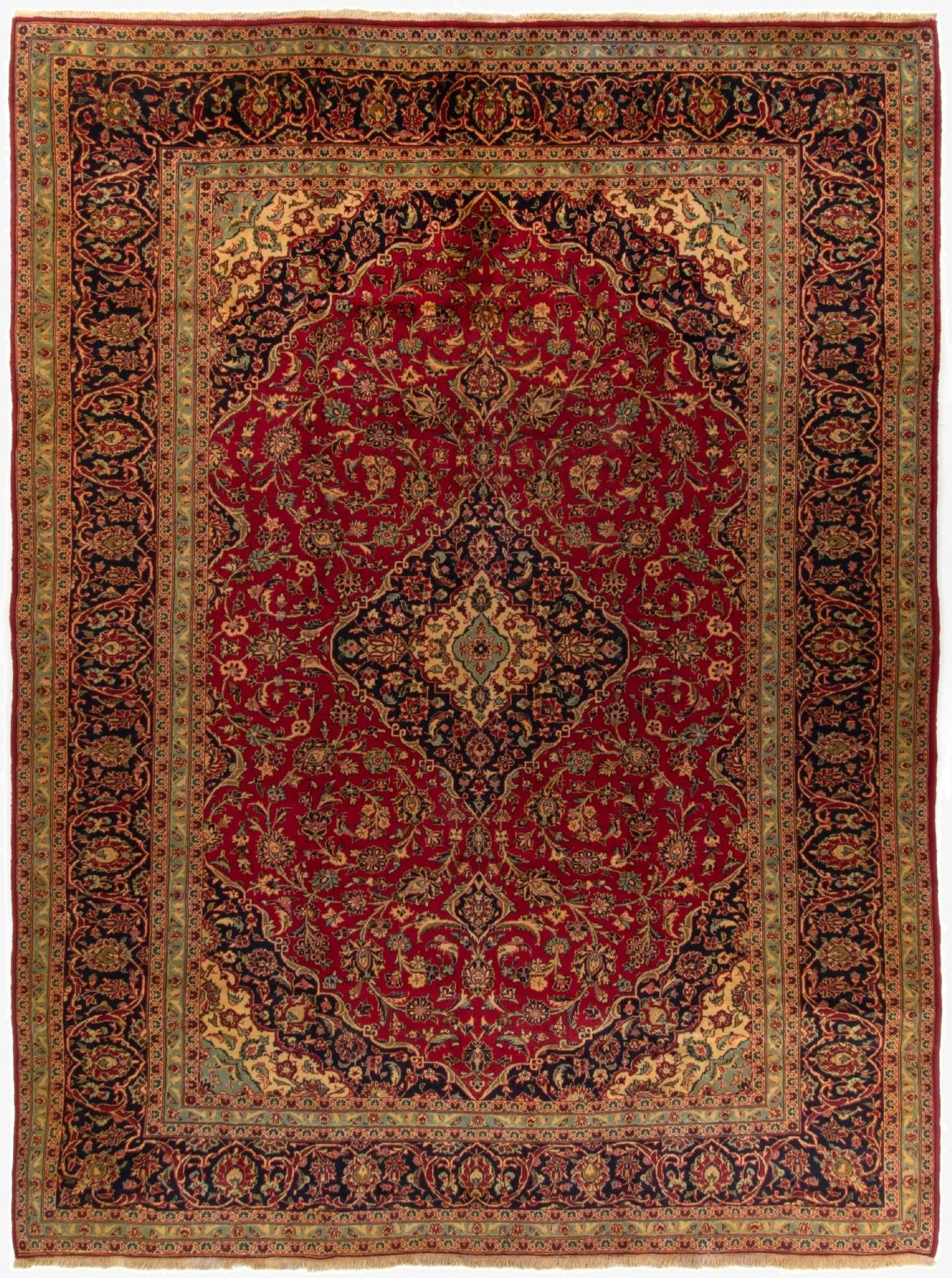  9' 7 x 12' 10  Hand Knotted Kashan Persian Wool Rug