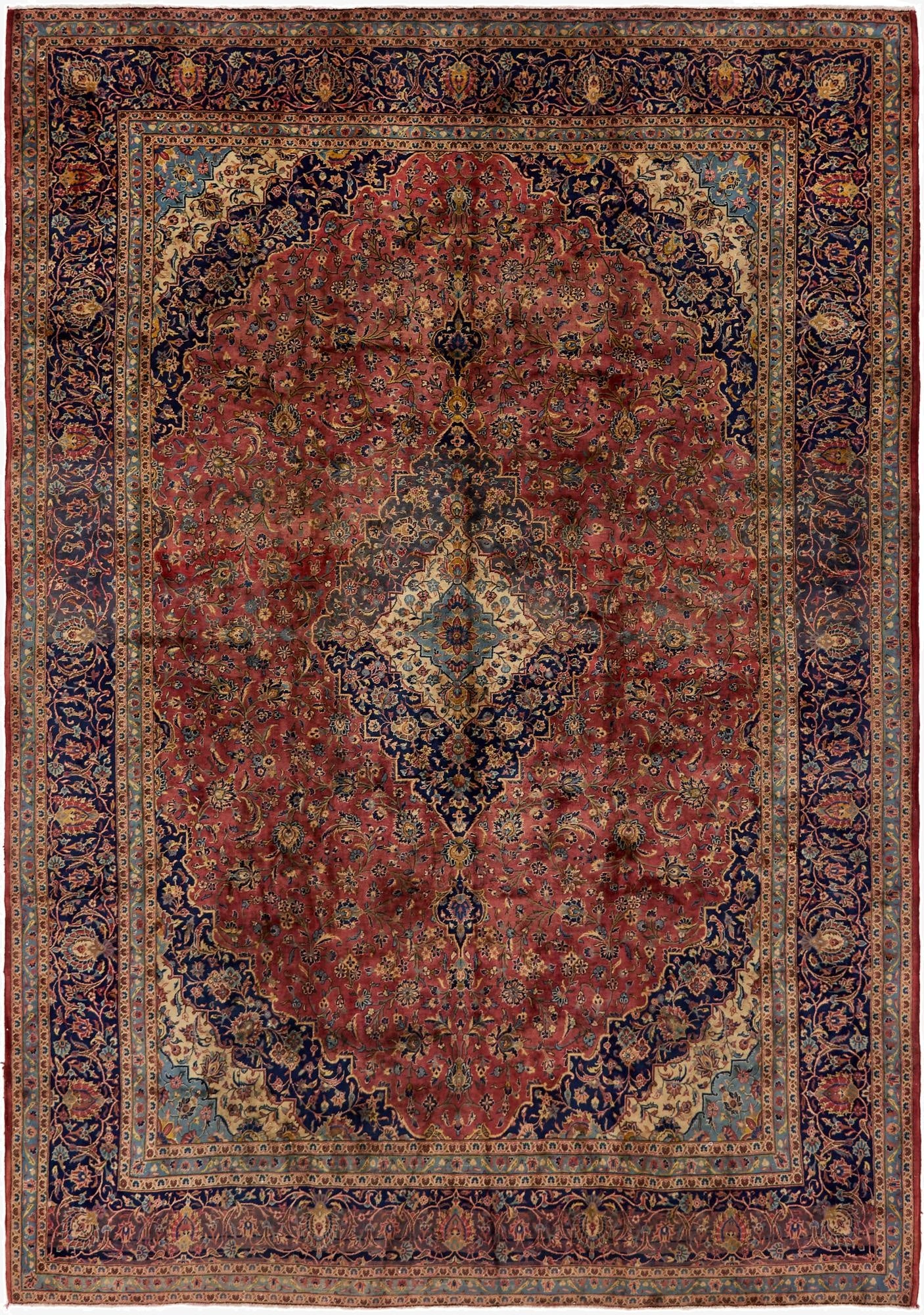  9' 9 x 13' 6  Hand Knotted Kashan Persian Wool Rug