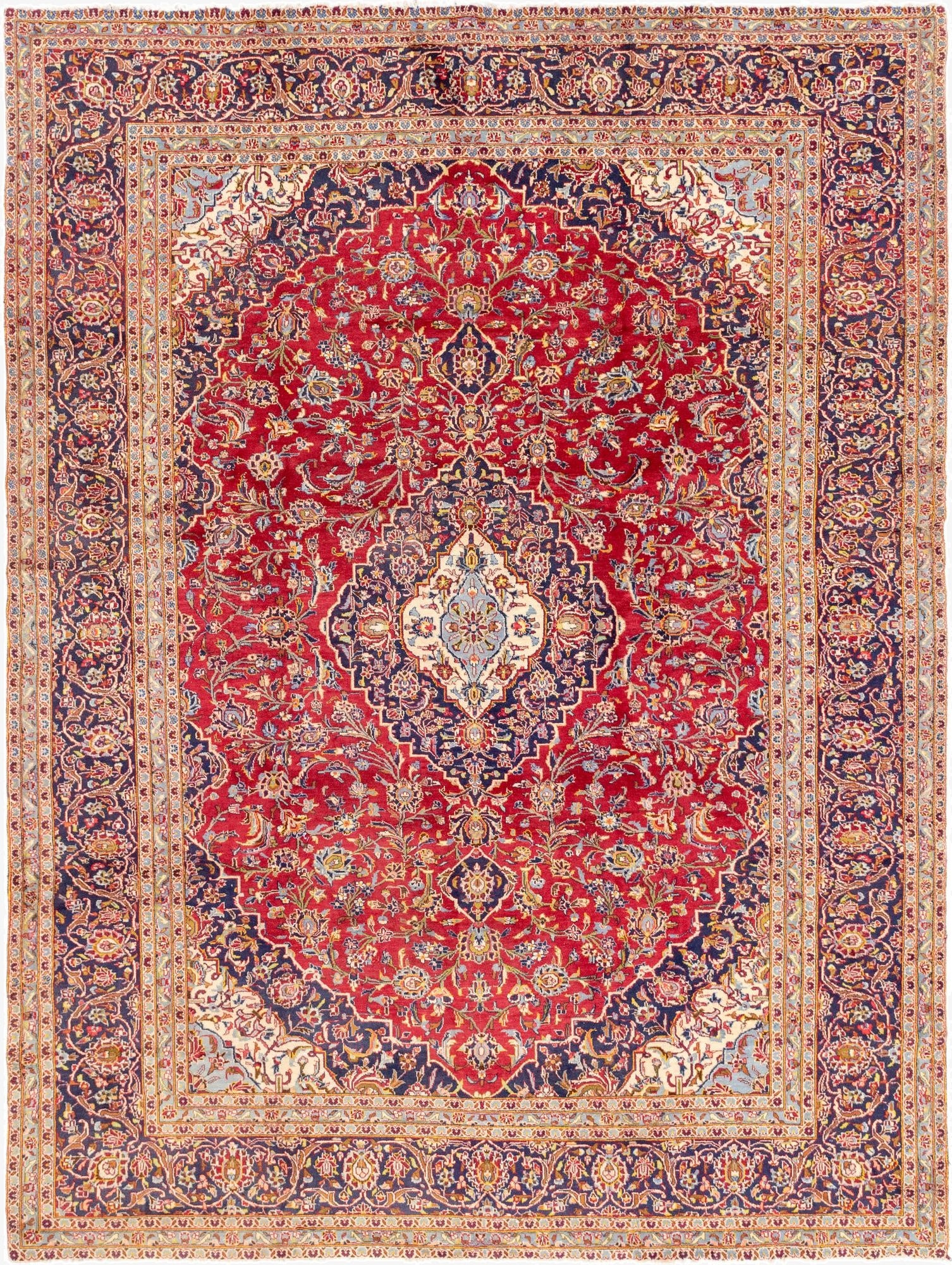  9' 8 x 13'  Hand Knotted Kashan Persian Wool Rug