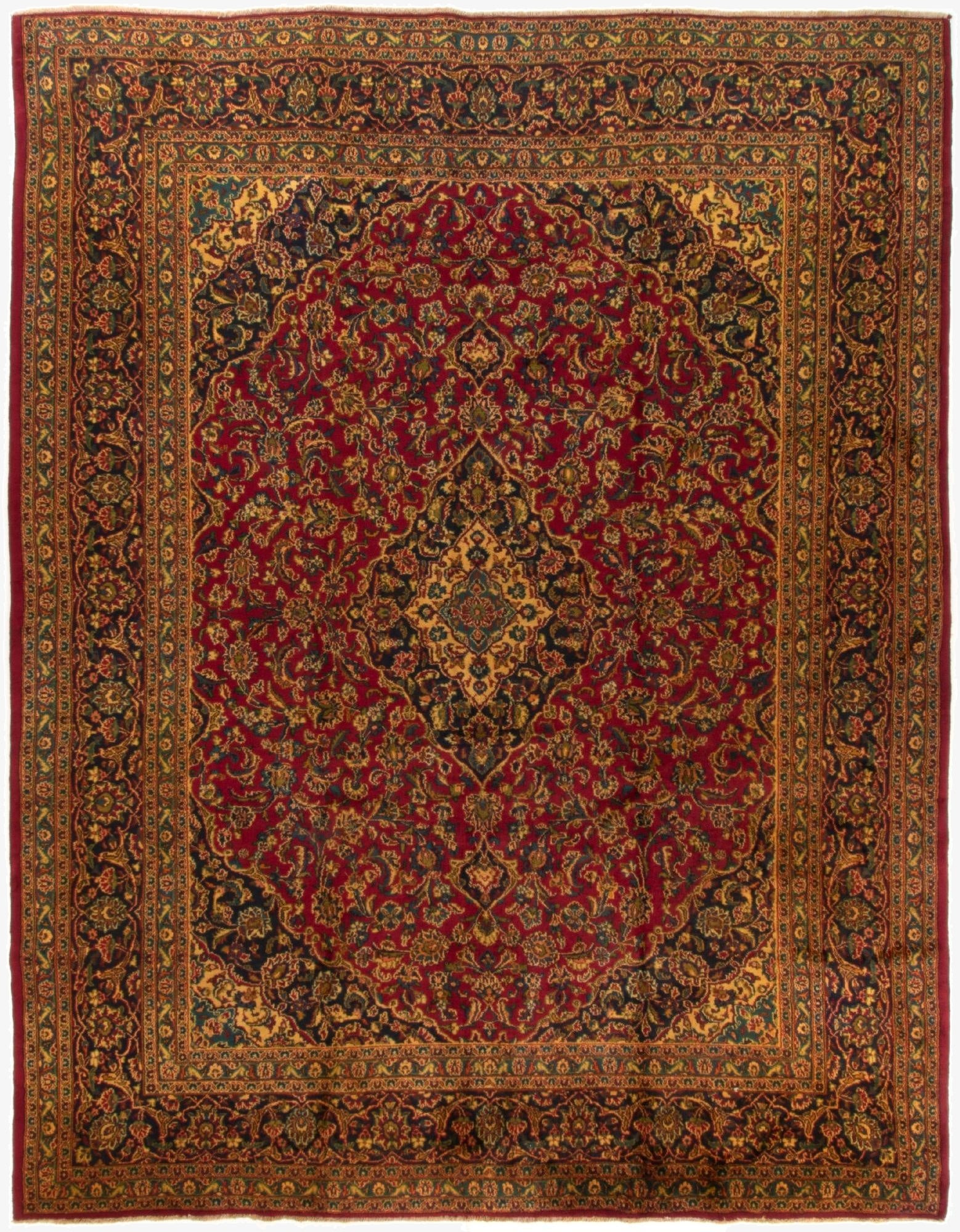  9' 7 x 12' 6  Hand Knotted Kashan Persian Wool Rug