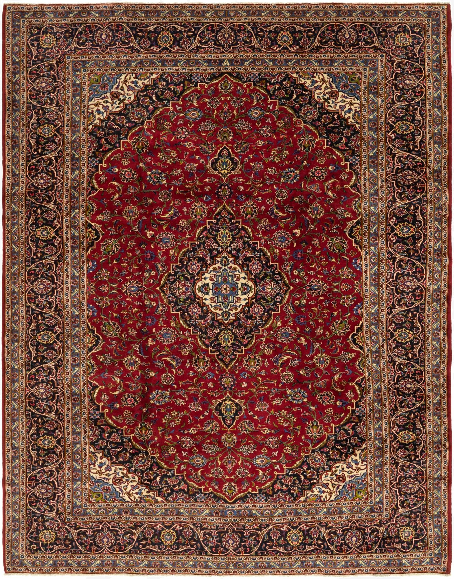  10' x 13'  Hand Knotted Kashan Persian Wool Rug