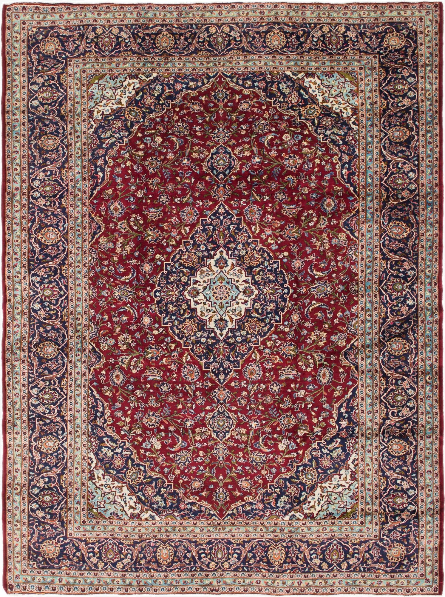  9' 8 x 13'  Hand Knotted Kashan Persian Wool Rug