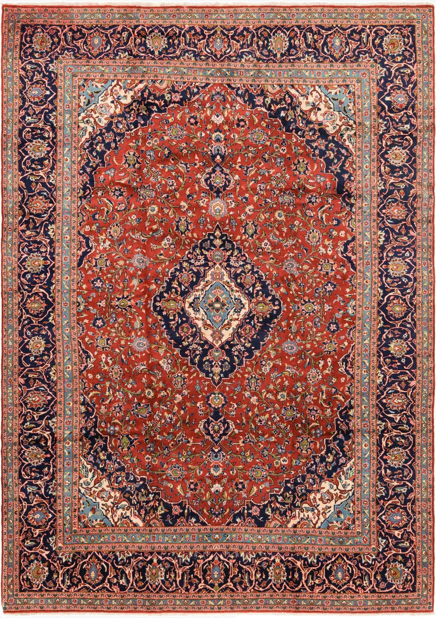  9' 9 x 13' 9  Hand Knotted Kashan Persian Wool Rug