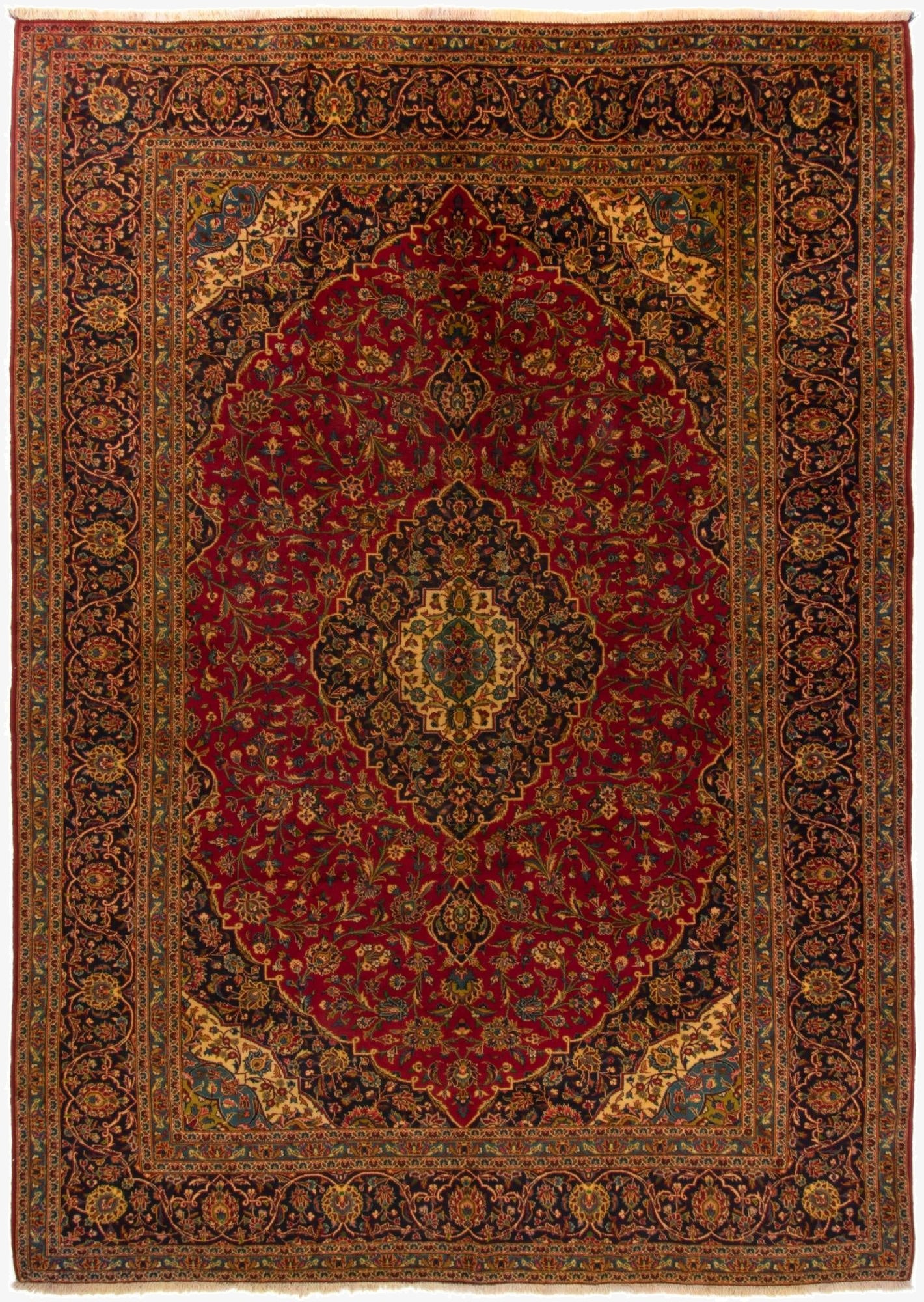  9' 9 x 13' 5  Hand Knotted Kashan Persian Rug