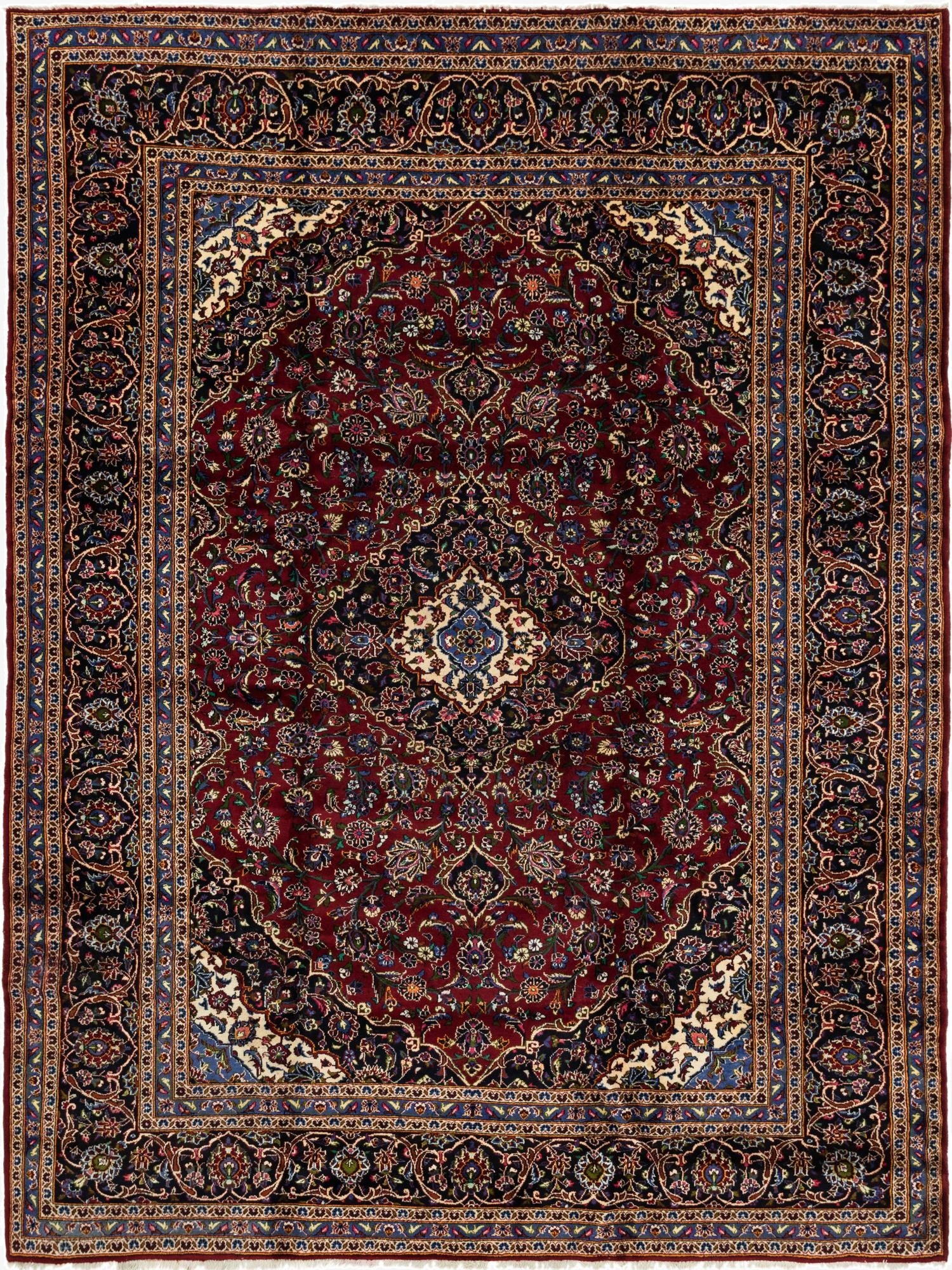  9' 7 x 12' 8  Hand Knotted Kashan Persian Wool Rug