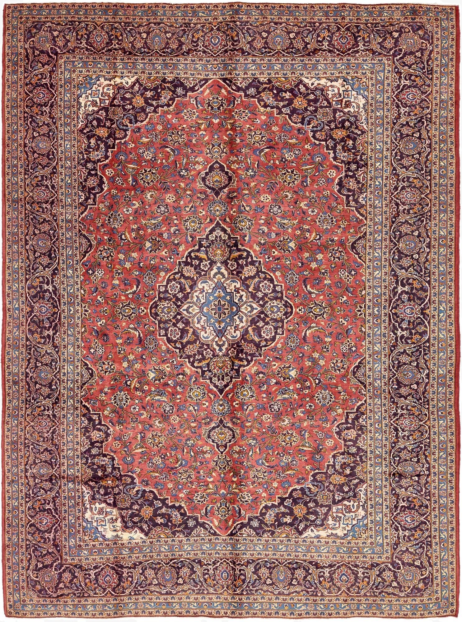  9' 9 x 13' 3  Hand Knotted Kashan Persian Wool Rug