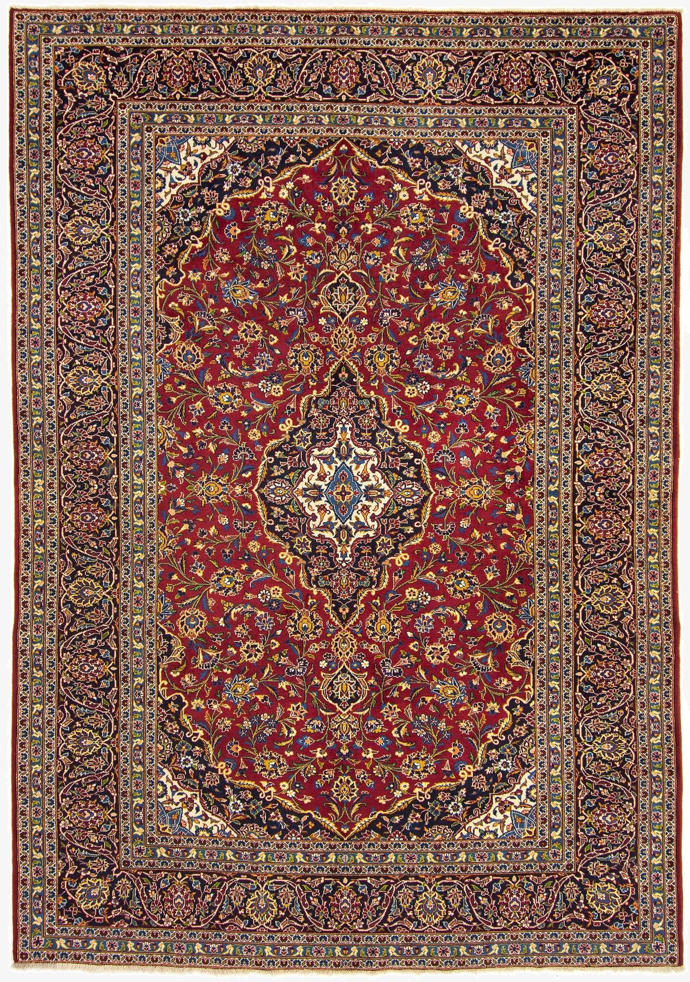  8' 2 x 11' 5  Hand Knotted Kashan Persian Wool Rug