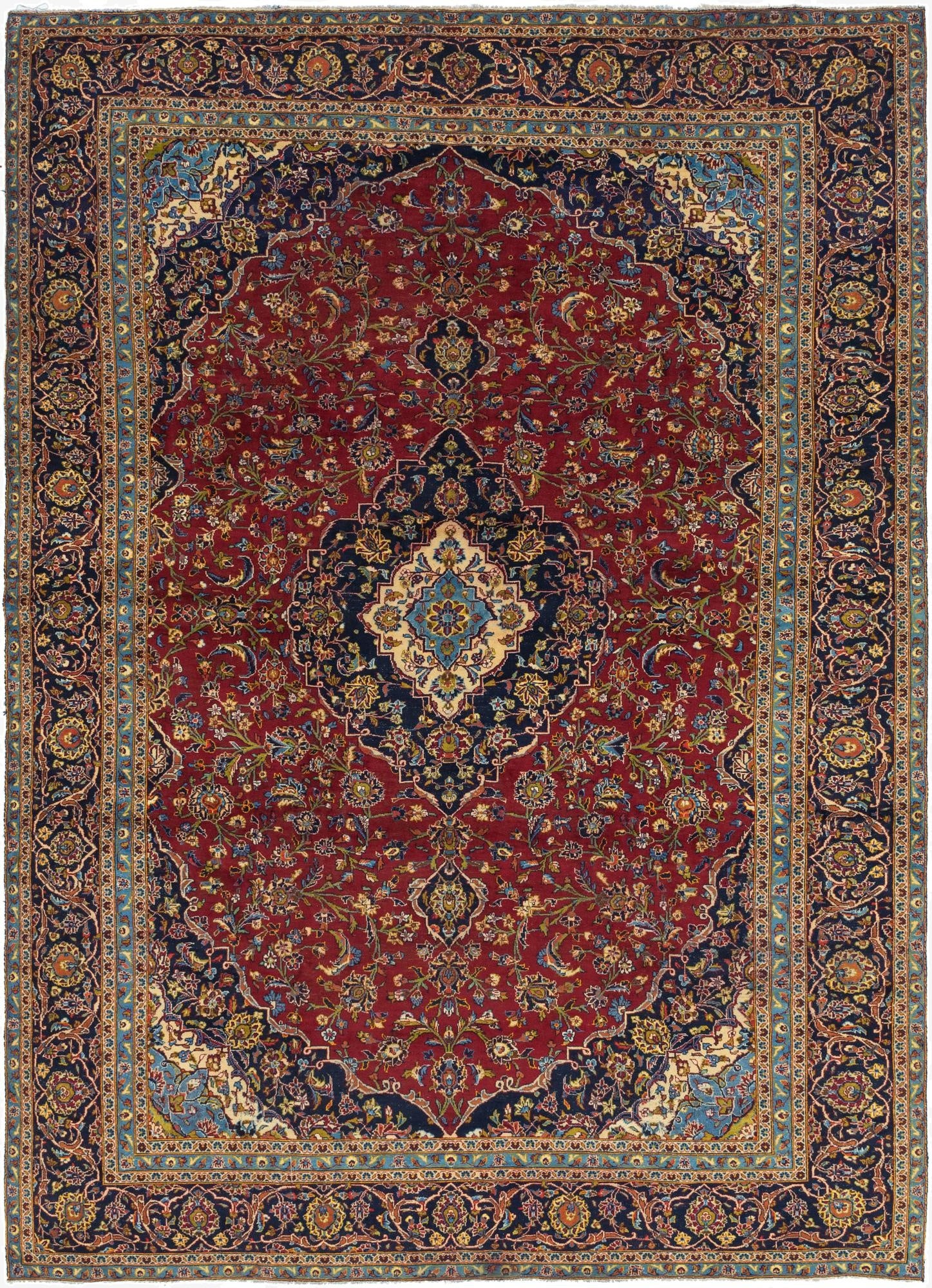  9' 5 x 13'  Hand Knotted Kashan Persian Wool Rug