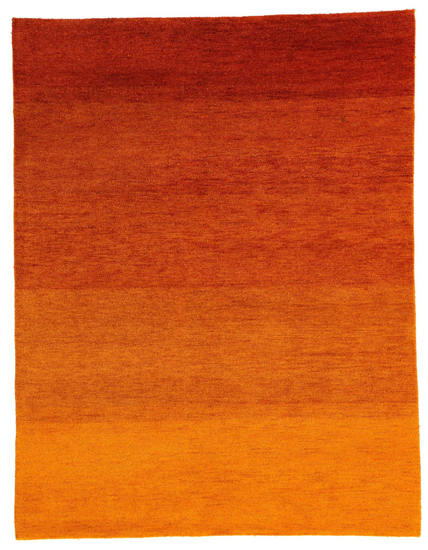 A 6x9 rectangular Kashkuli Gabbeh rug featuring a modern, solid red color with subtle variations, ideal for a living room.