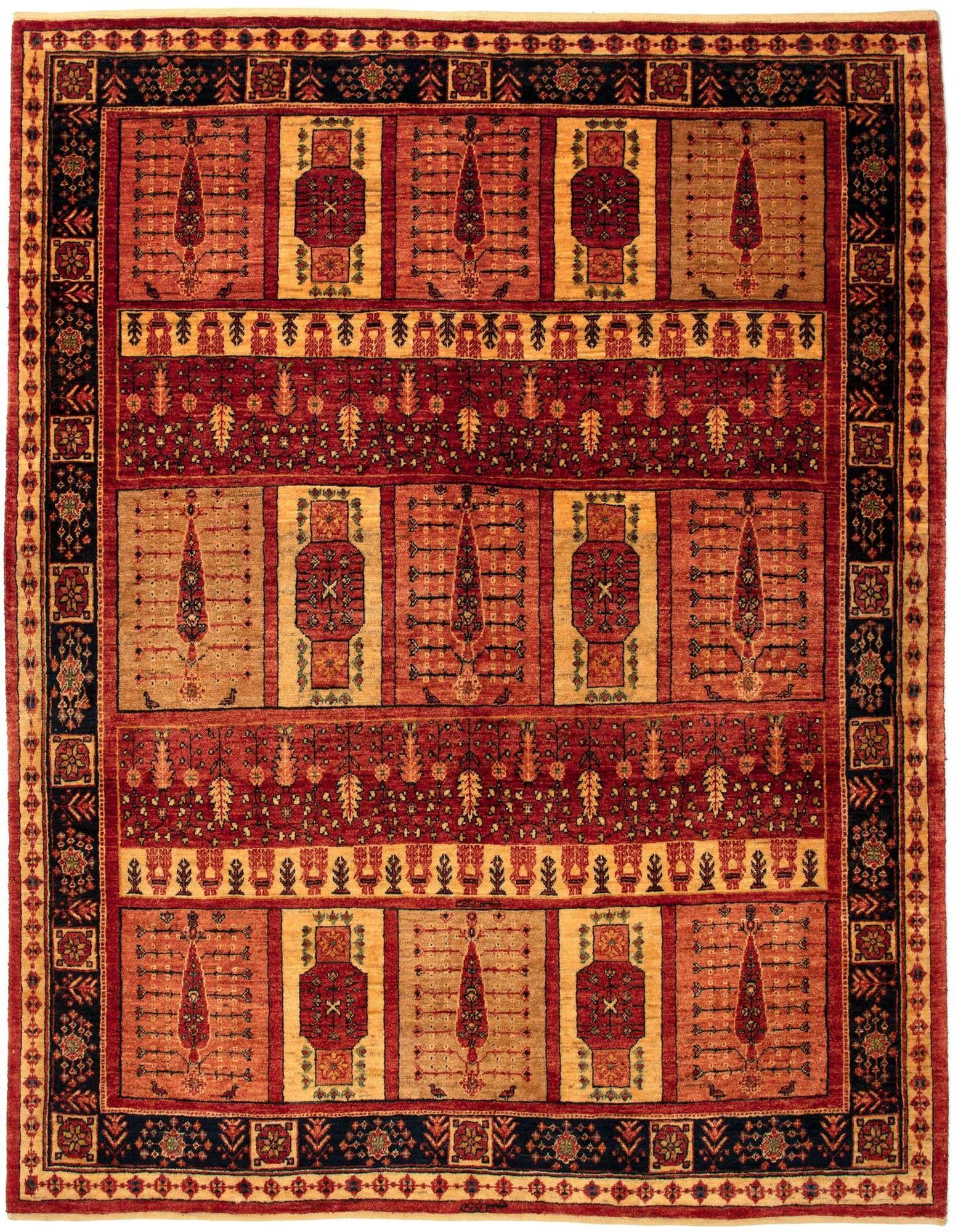 A 4x6 rectangular Kashkuli Persian rug featuring a traditional pattern in shades of red, gold, and black.