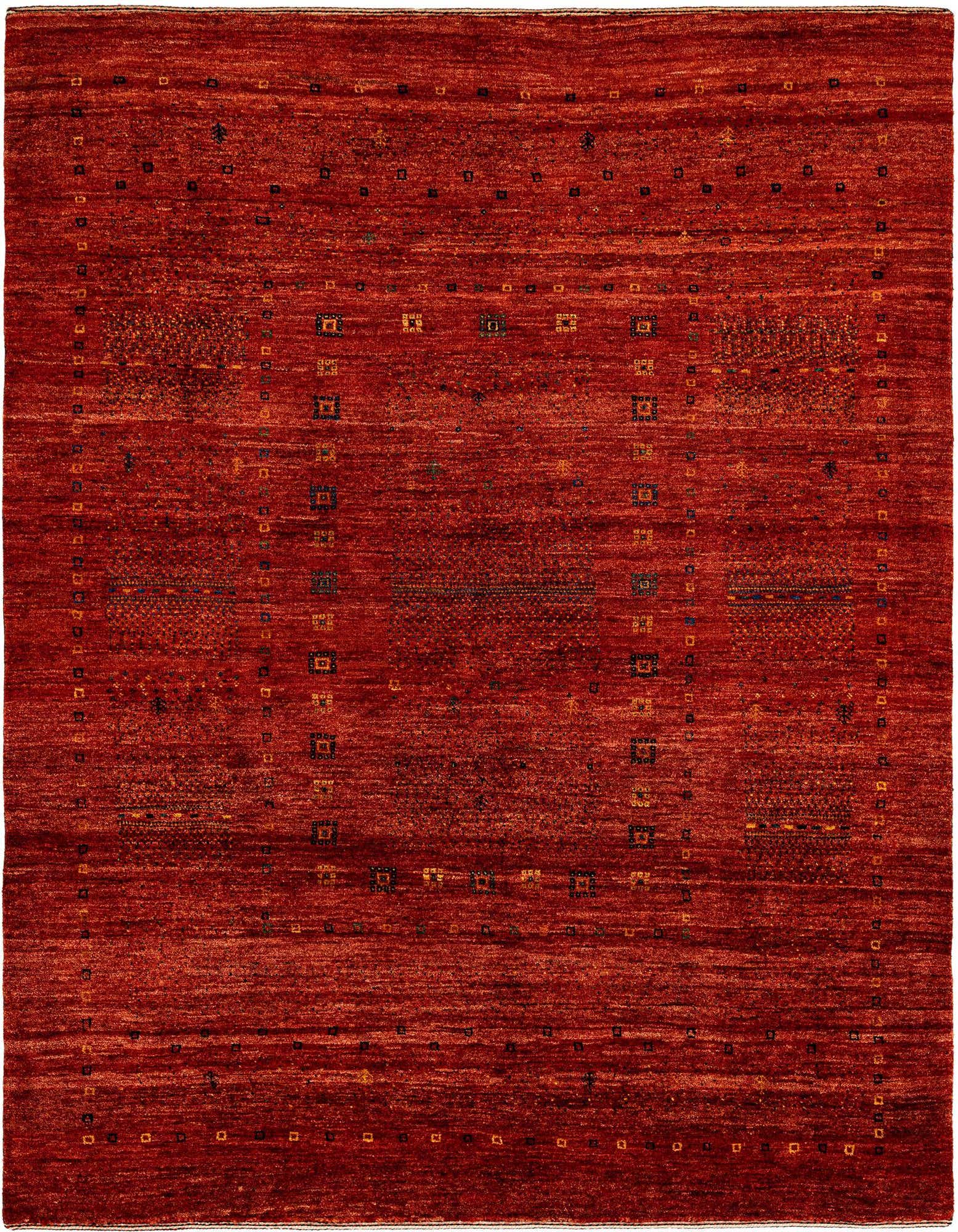 A handmade rectangular Kashkuli Persian rug in deep red wool with subtle geometric patterns and a medium pile.
