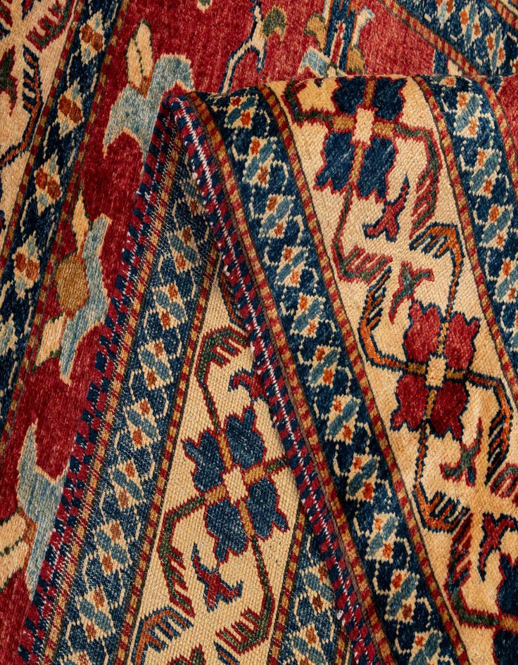 Detail image of  4' x 5' 9  Hand Knotted Kazak Wool Rug