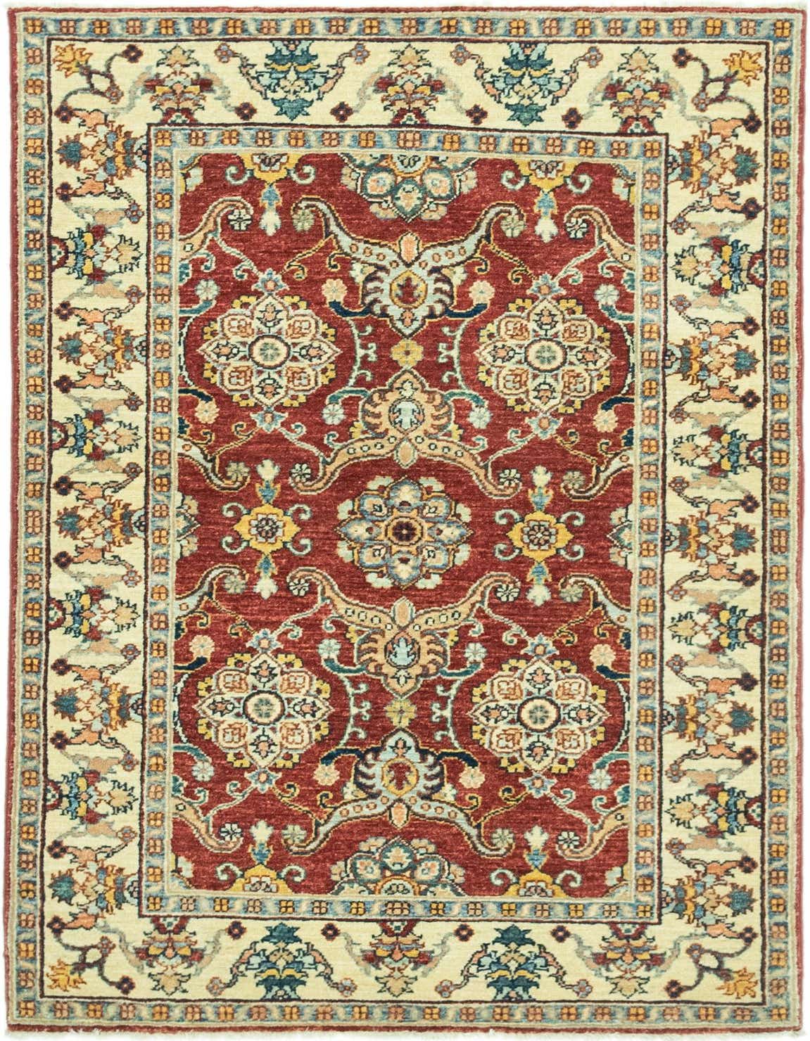 A 3x5 rectangular red and cream traditional rug with intricate floral and medallion patterns, perfect for an entryway.