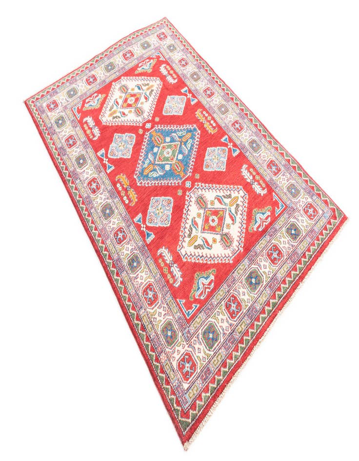 Detail image of  4' 1 x 6'  Hand Knotted Kazak Rug