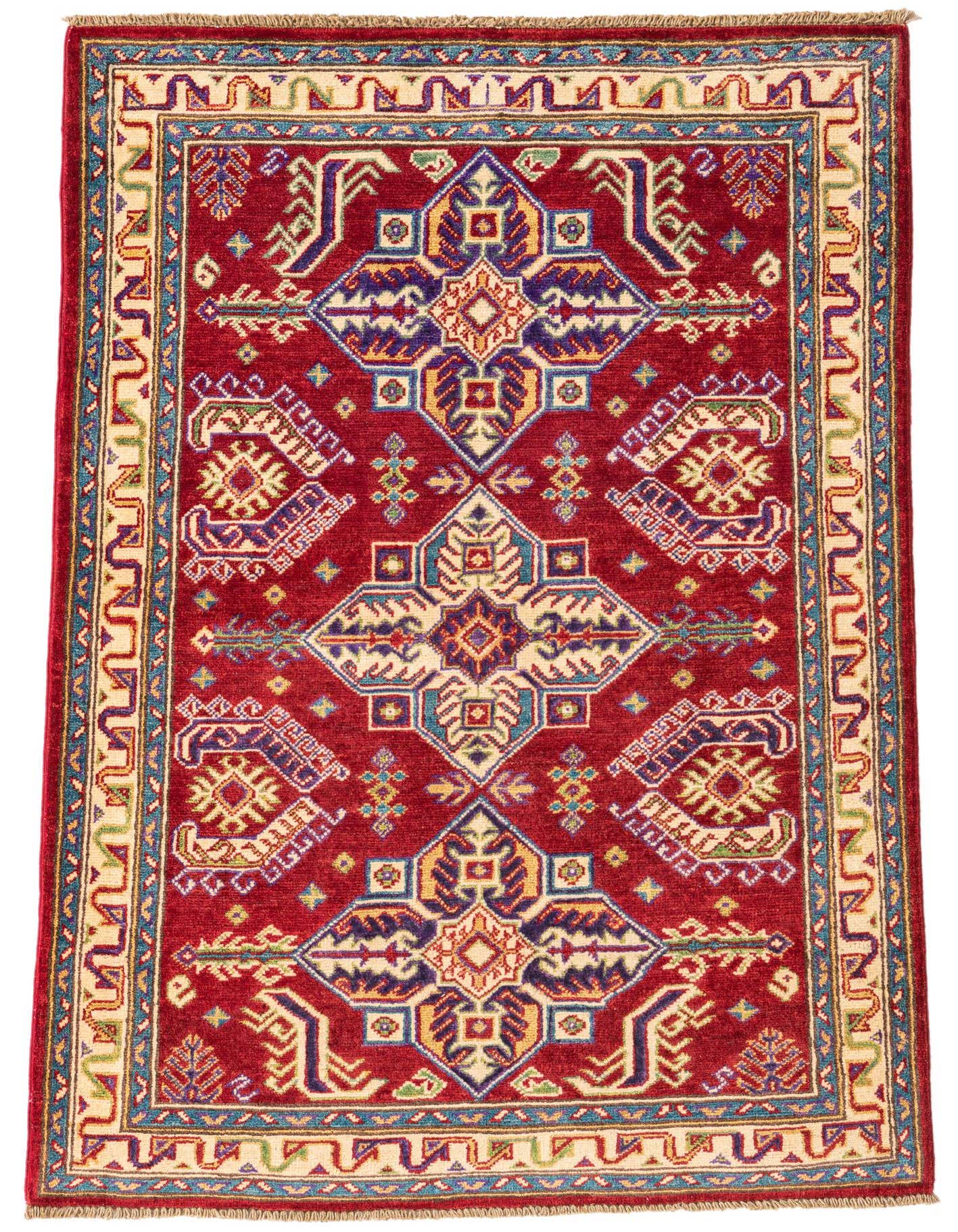 A 3x5 rectangular red rug with a traditional Southwestern medallion pattern and intricate border.