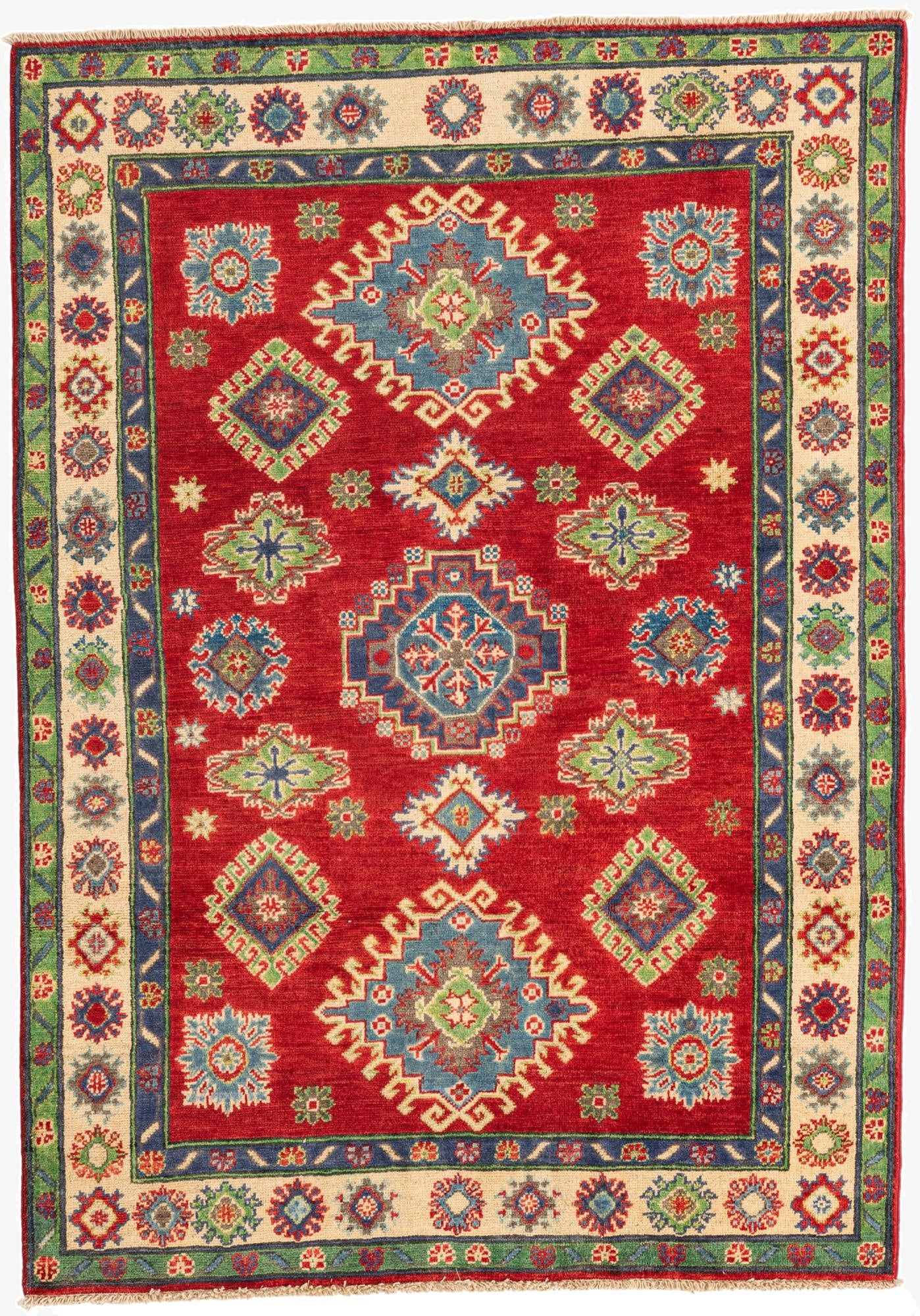  4' 1 x 5' 10  Hand Knotted Kazak Rug