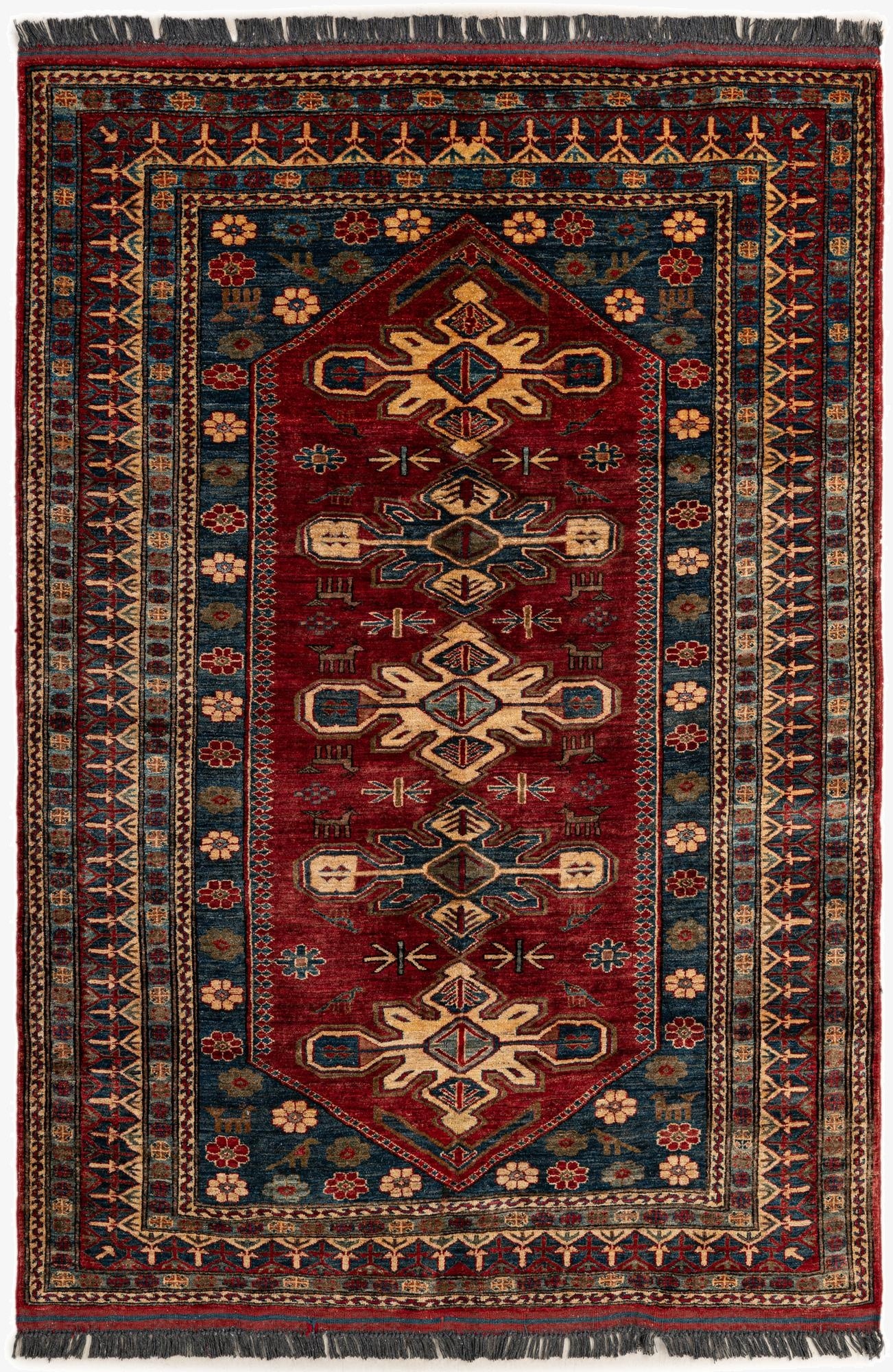  4' 11 x 7' 5  Hand Knotted Kazak Wool Rug