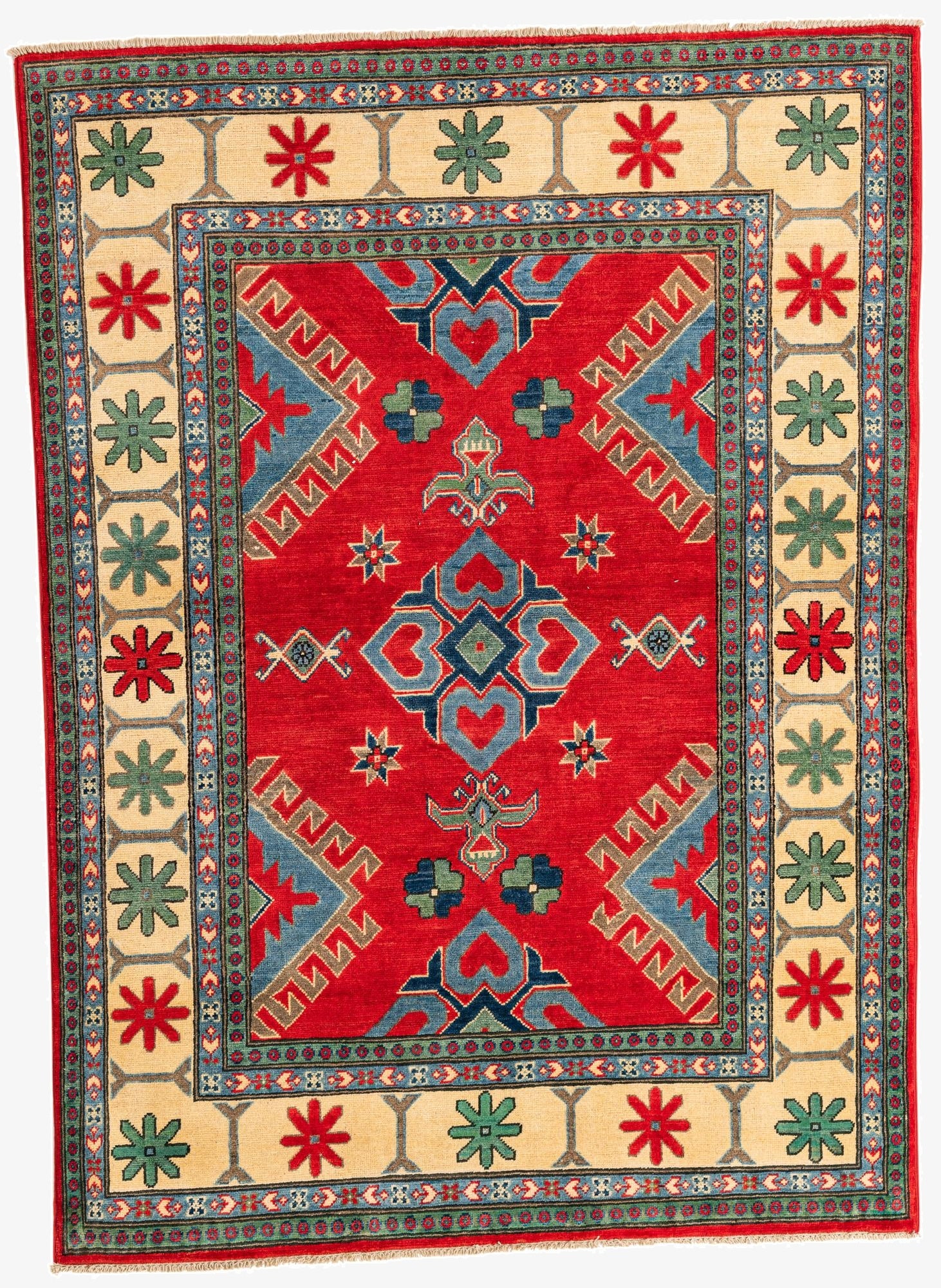 4' 9 x 6' 7  Hand Knotted Kazak Rug