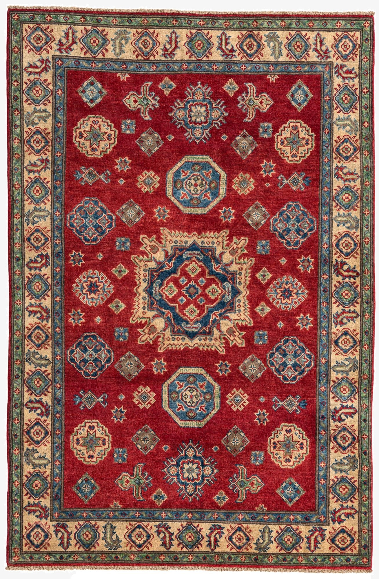  4' 1 x 6' 2  Hand Knotted Kazak Rug