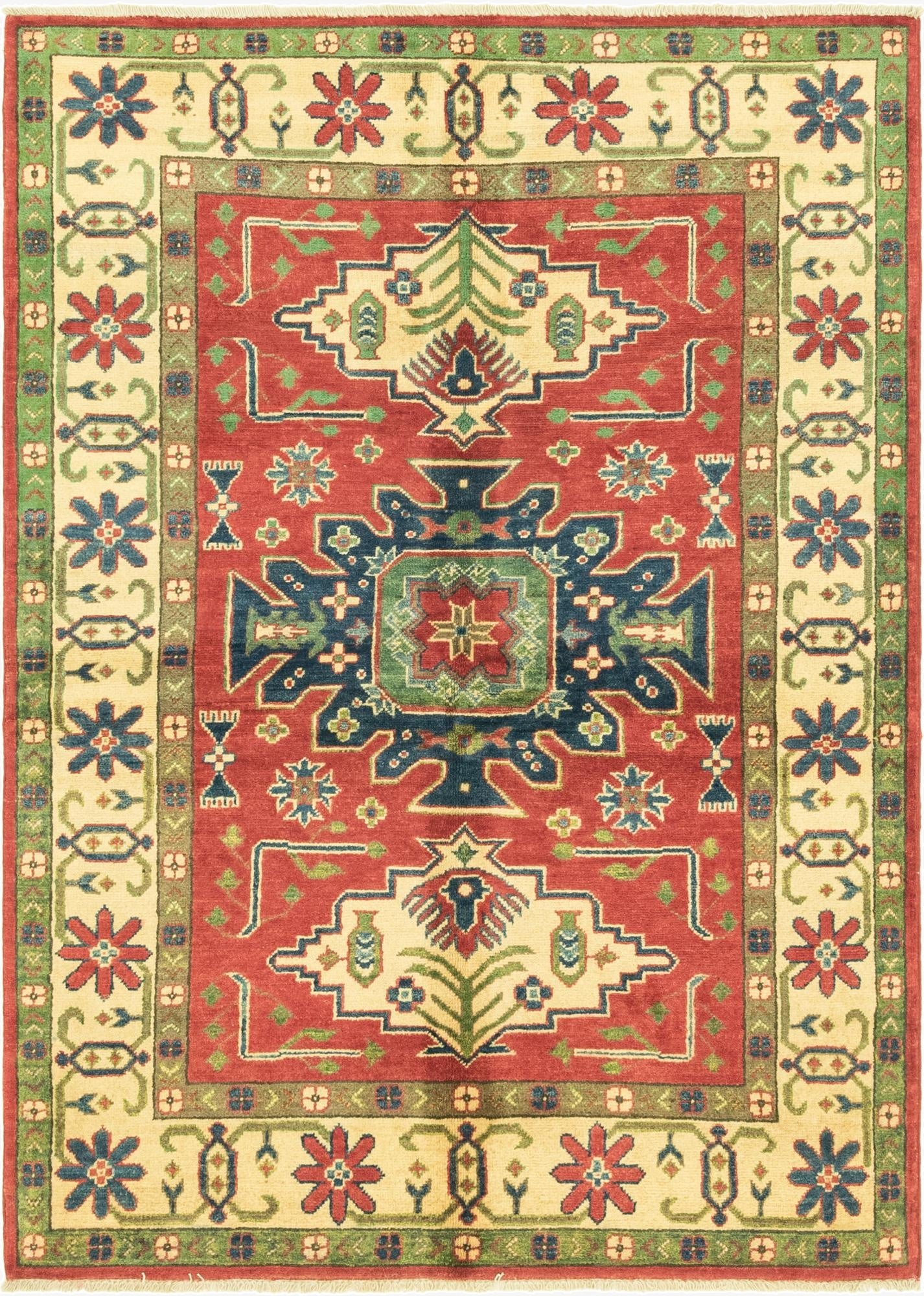  4' 3 x 6'  Hand Knotted Kazak Rug