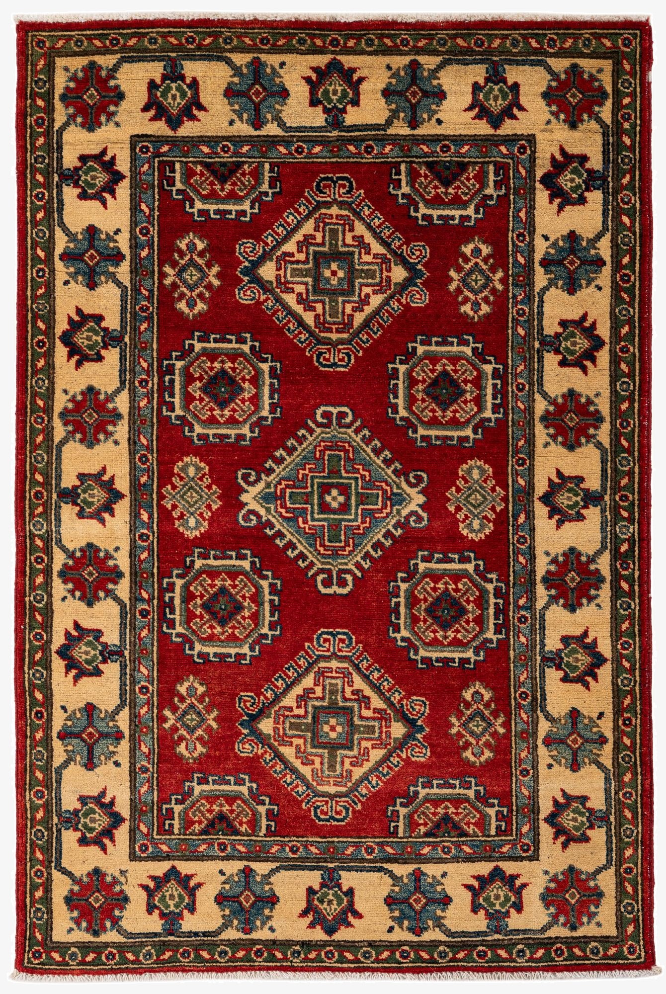  3' 4 x 5' 2  Hand Knotted Kazak Rug