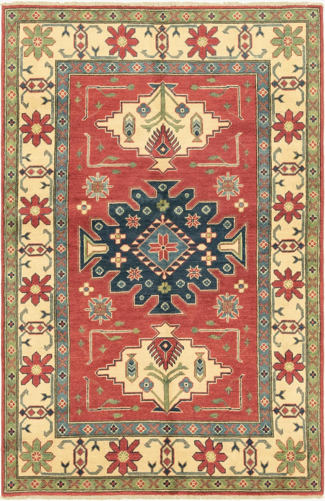  4' x 6' 3  Hand Knotted Kazak Rug