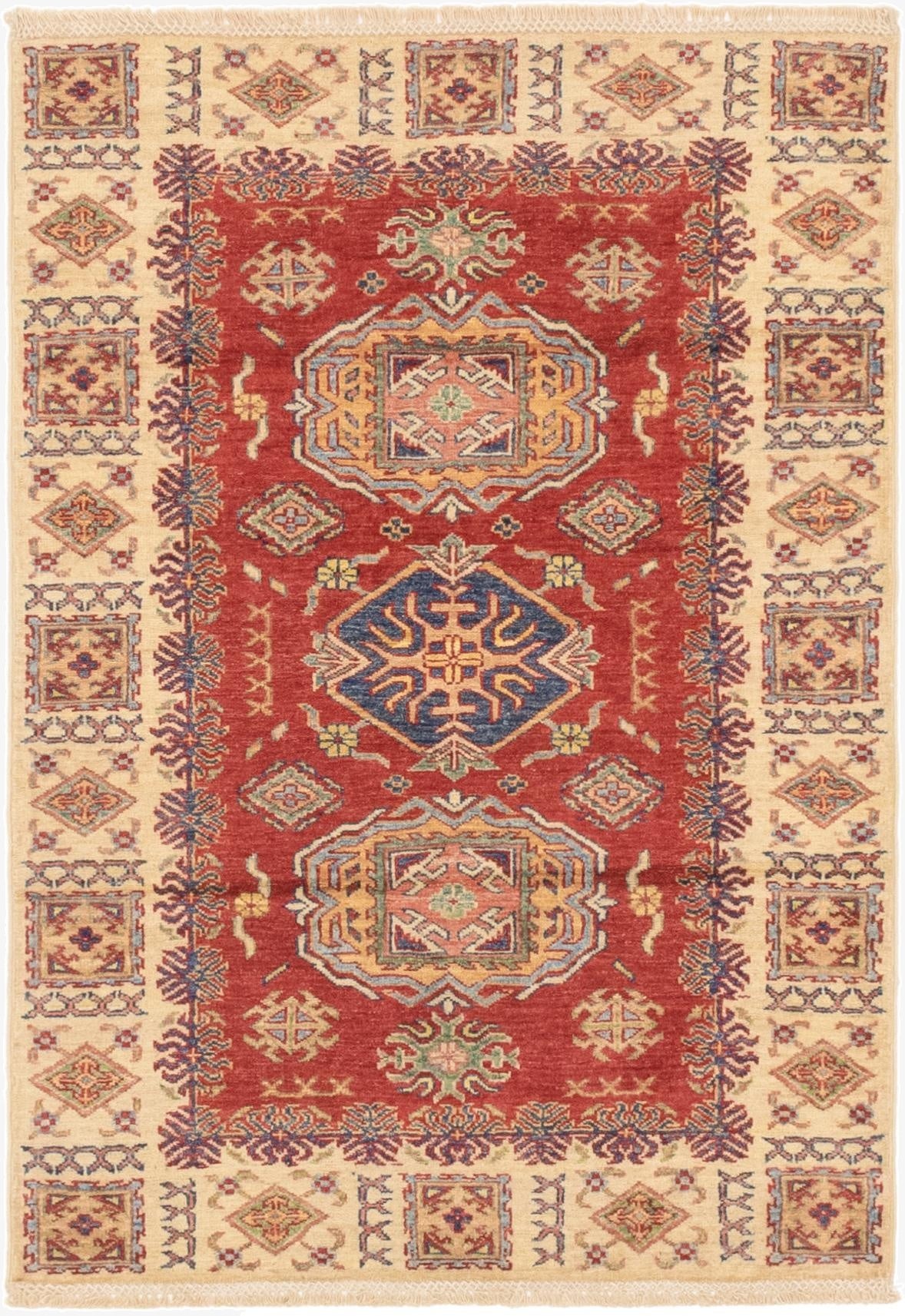  3' 4 x 4' 10  Hand Knotted Kazak Oriental Rug