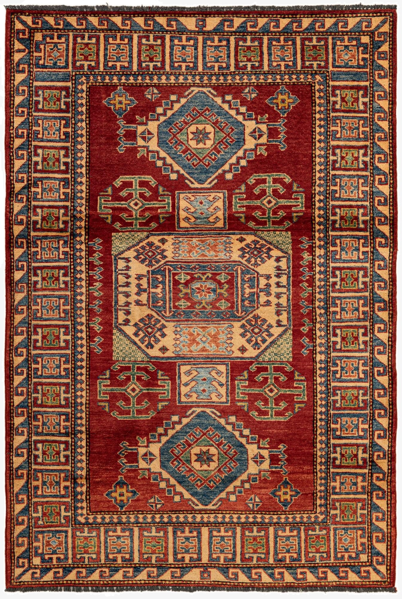  4' 3 x 6' 1  Hand Knotted Kazak Wool Rug