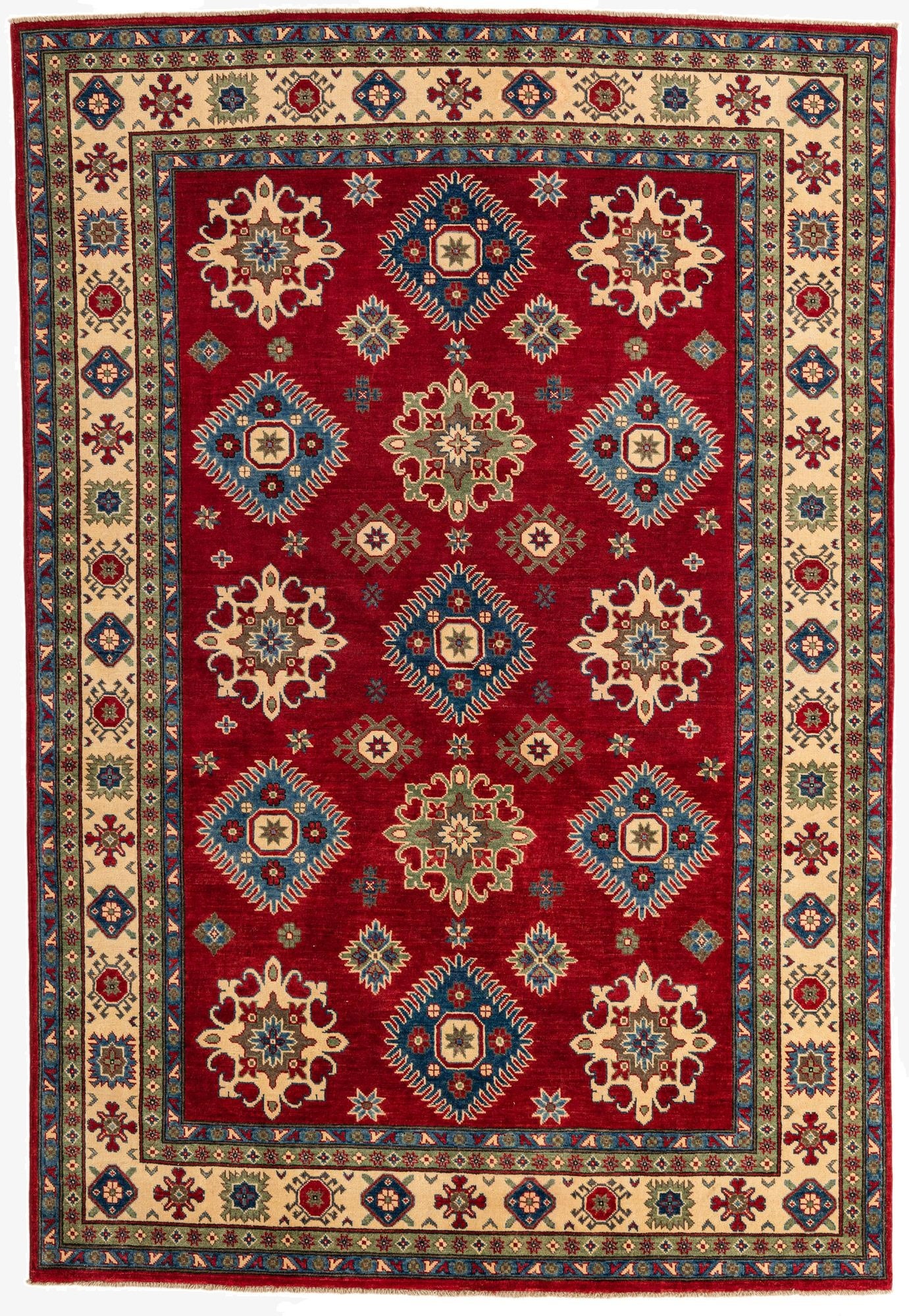  6' 7 x 9' 2  Hand Knotted Kazak Rug