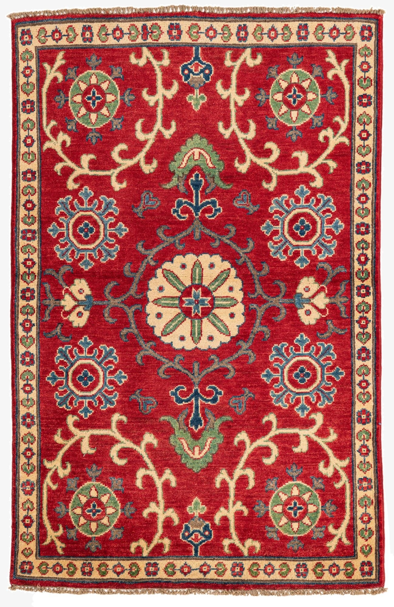 3' 4 x 5' 2  Hand Knotted Kazak Rug