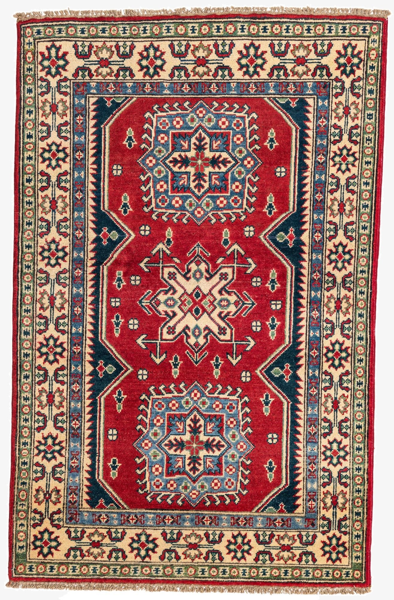  3' 4 x 5' 2  Hand Knotted Kazak Rug