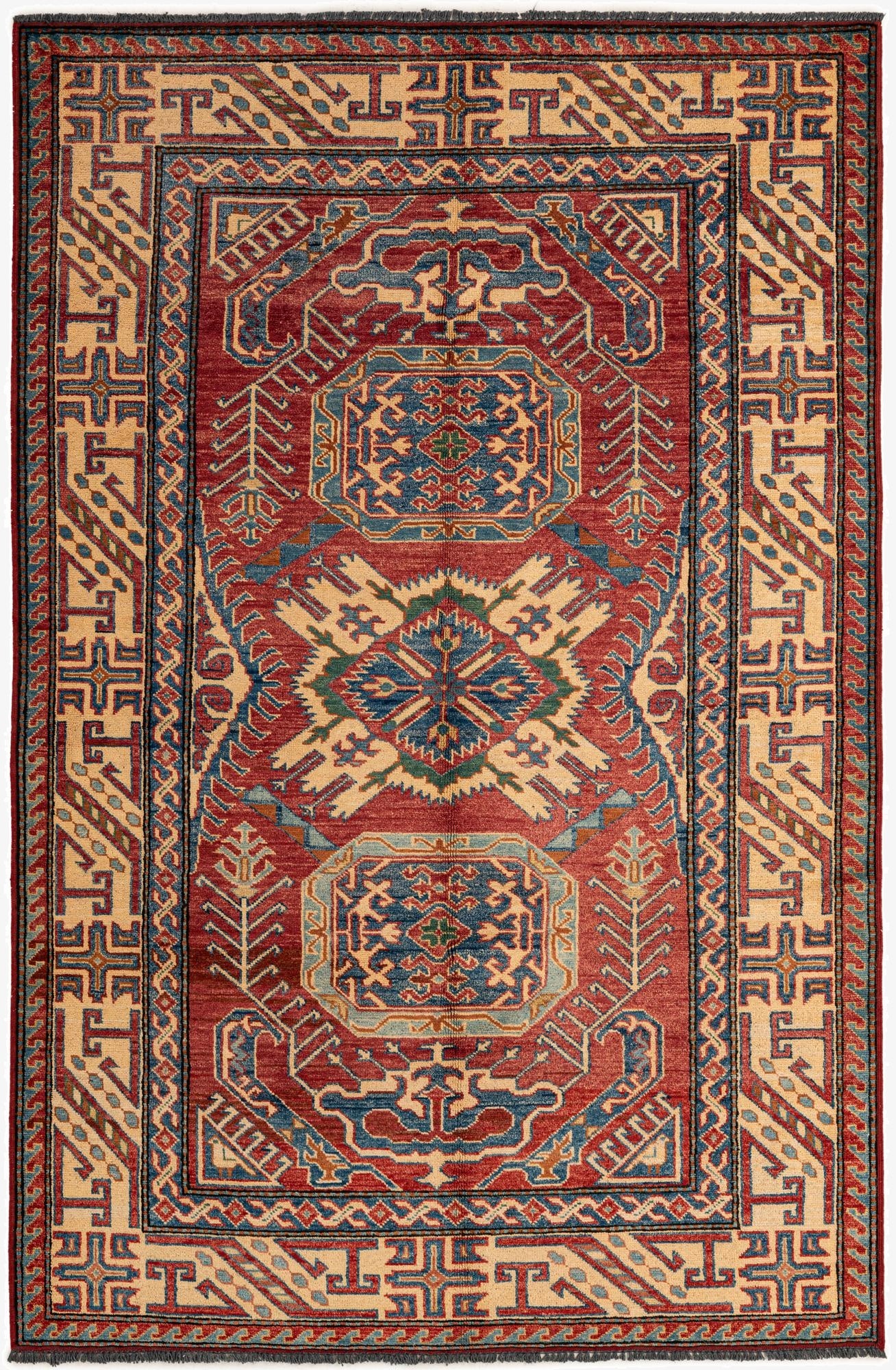  4' 9 x 7' 2  Hand Knotted Kazak Wool Rug
