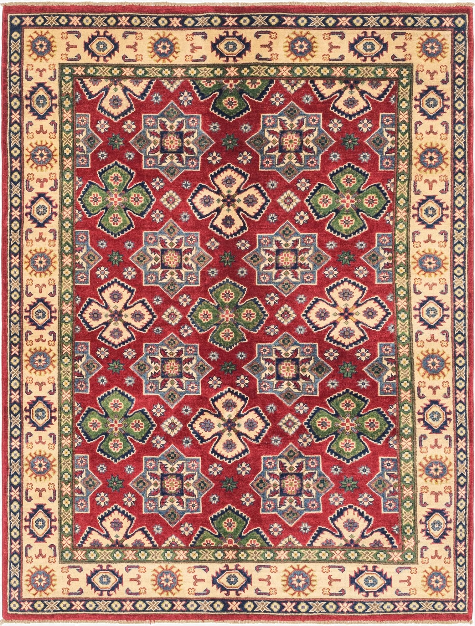  4' 9 x 6' 5  Hand Knotted Kazak Rug