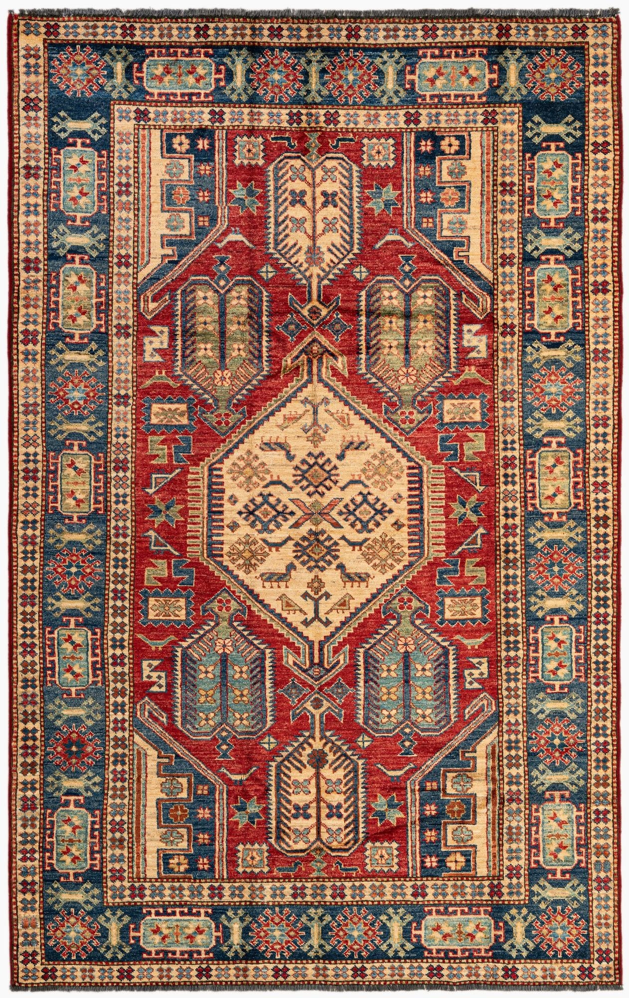  4' 10 x 7' 8  Hand Knotted Kazak Oriental Wool Rug