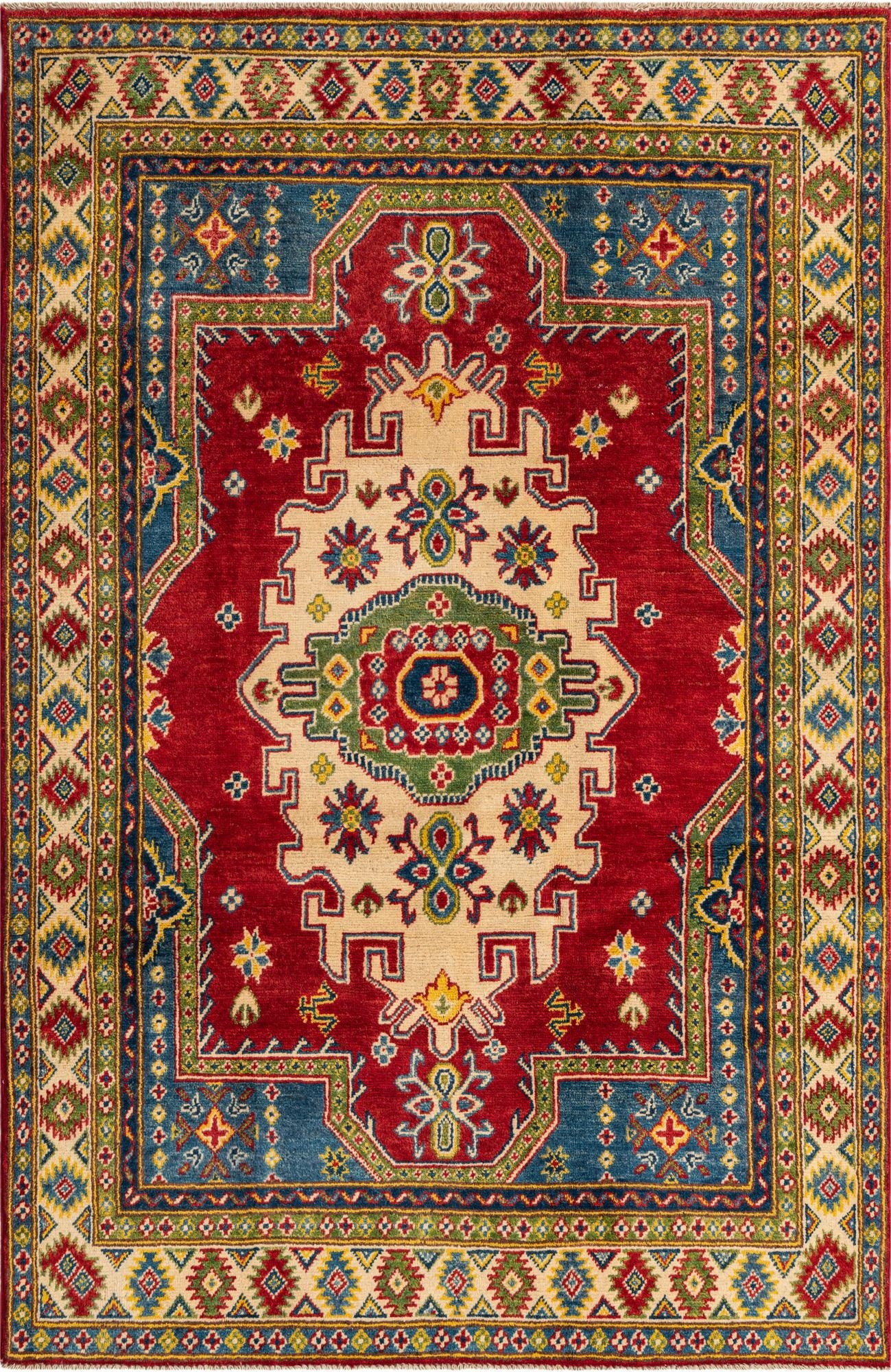  4' 2 x 6' 4  Hand Knotted Kazak Rug