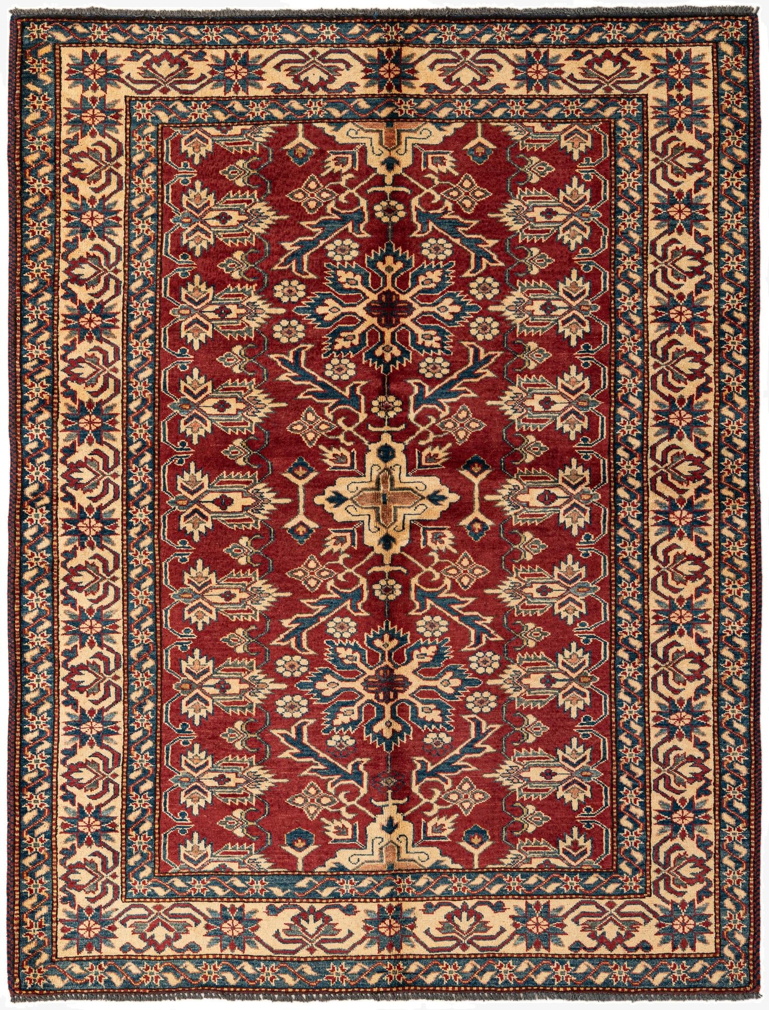  4' 11 x 6' 5  Hand Knotted Kazak Wool Rug