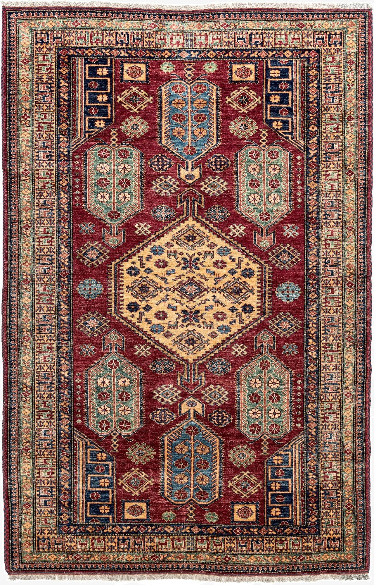  6' 1 x 9' 1  Hand Knotted Kazak Wool Rug
