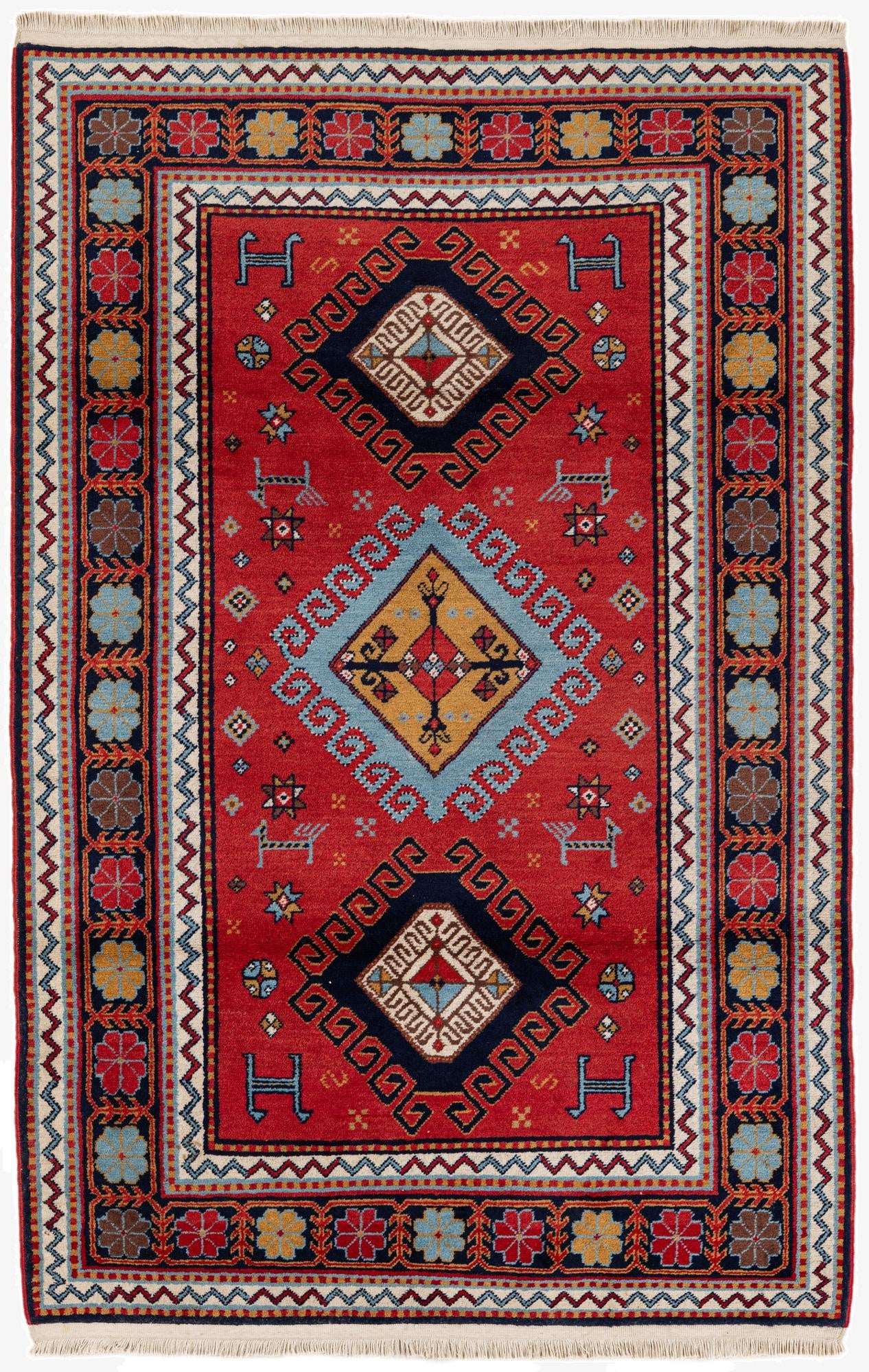  4' 3 x 6' 6  Hand Knotted Kazak Rug